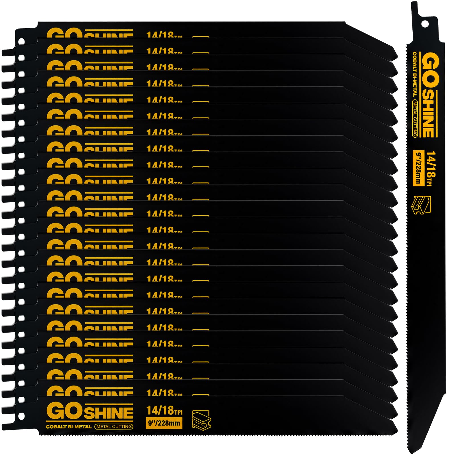 25 Pack 9 inch 14/18TPI Metal Cutting Sawzall Blades,M42 Teeth with Cobalt Bi-Metal Automatic Dismantling Reciprocating Saw Blades for 1/16-5/16 Medium Metals