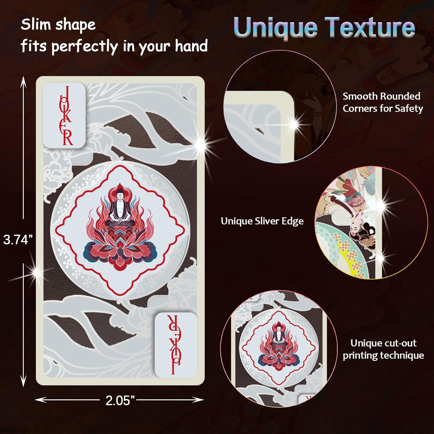 Ben Niu Luxury Chinese Themed Playing Cards - Silver Edged Ancient Art Deck, Waterproof PVC Narrow Slim Cards with Metal Tin Box & Bookmark, Unique Collectible Gift for Asian Culture Lovers