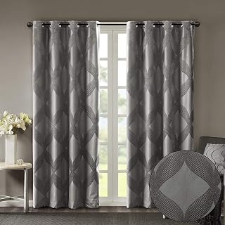 Sun Smart Bentley Total Blackout Window Curtains, 1 Panel 50x95 Charcoal | Ogee Knitted Jacquard, Grommet Top Home Decor, Thermal Insulated, Energy Efficient and Light Blocking Drape for Bedroom