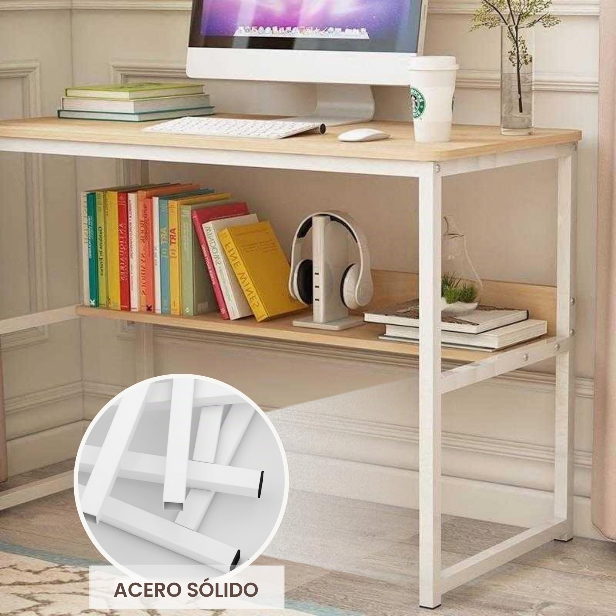MAGIC SELECT Escritorio Mesa de Oficina para Ordenador 80x40x72 cm | Tablón de Aglomerado y Melamina de Madera, Estructura de Acero, Para Habitación o Estudio, Para Hogar
