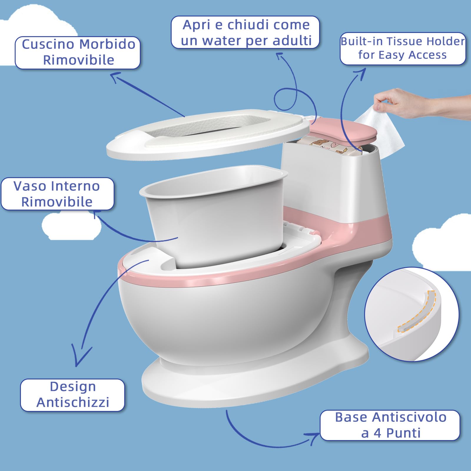 Vasetto per Bambini WC,Vasino Bambini, ragazzi e ragazze, Vasino da Viaggio per Bambini, Antiscivolo, Rimovibile, per Baby da 1 a 3 Anni, Rosa
