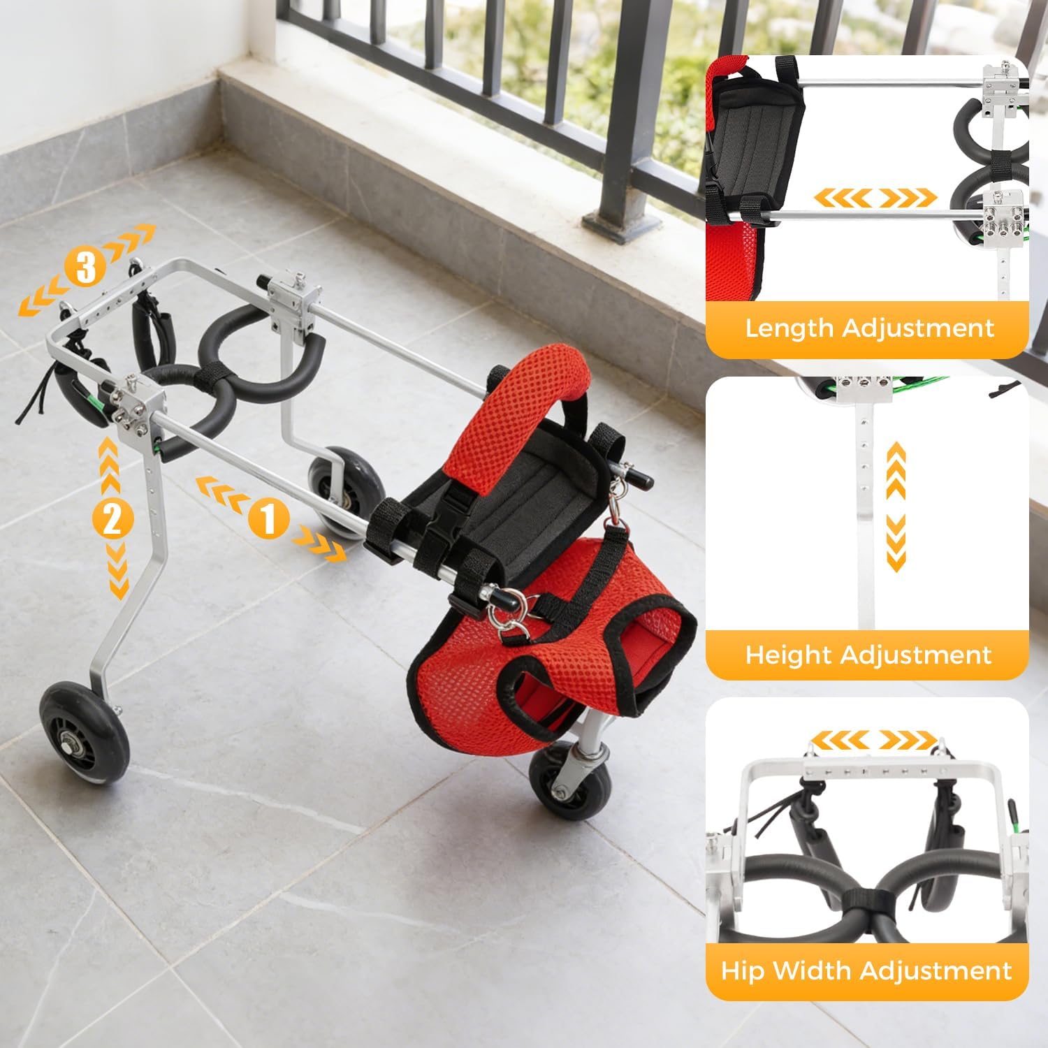 Cat Wheelchair for Back Legs, Lightweight Adjustable 2 Wheels Pet Wheelchair for Aging, Disabled, Injured Cats with Hind Leg Weakness, Fits 3.3-5.5 lbs, 6-12 Months Cats - Size S