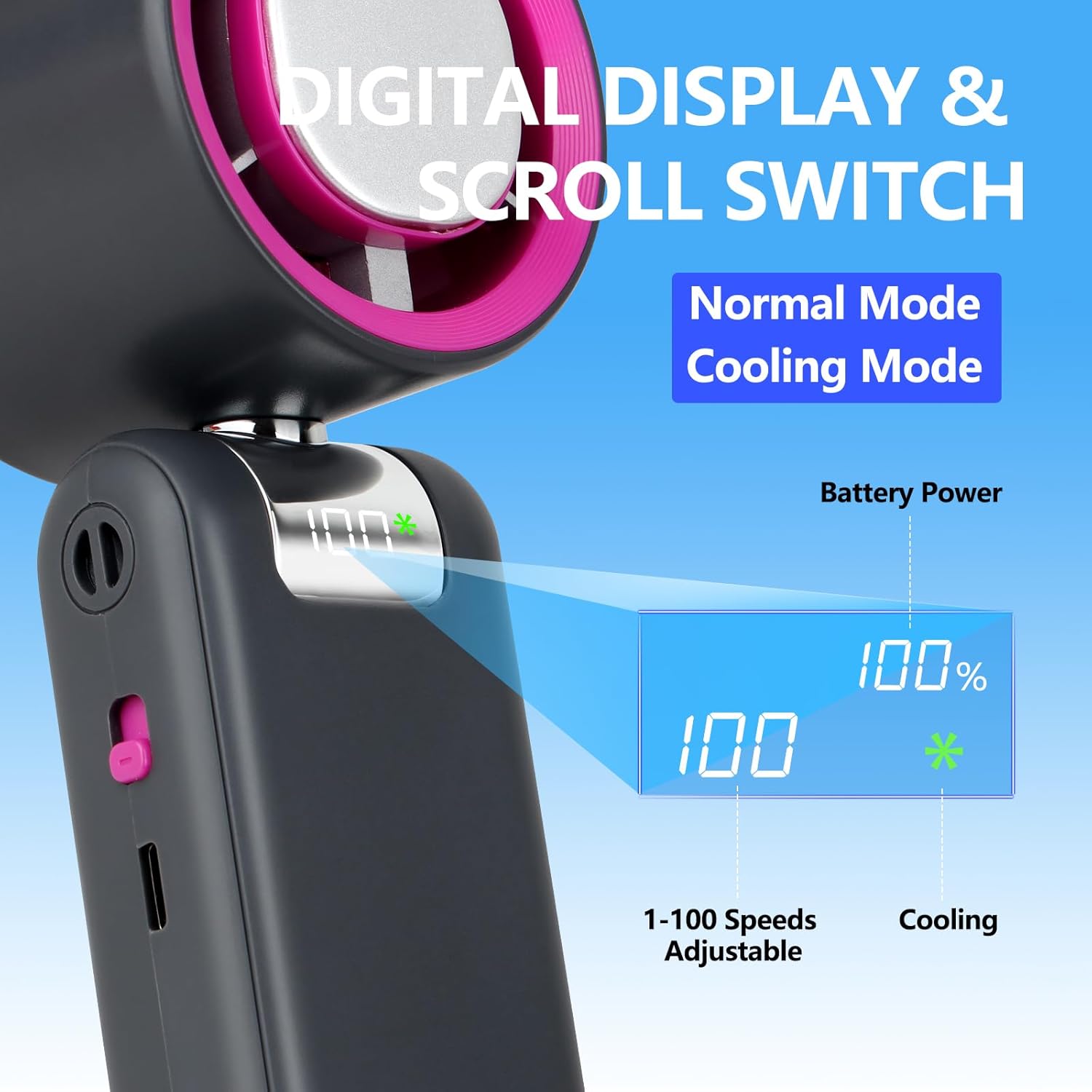 Portable Handheld Turbo Fan Ice Cooling 5000mAh Rechargeable Personal Hand held Mini Fans 13500RPM High Speed (1-100) 180° Foldable or Camping Travel Outdoor (Gray) - Image 6