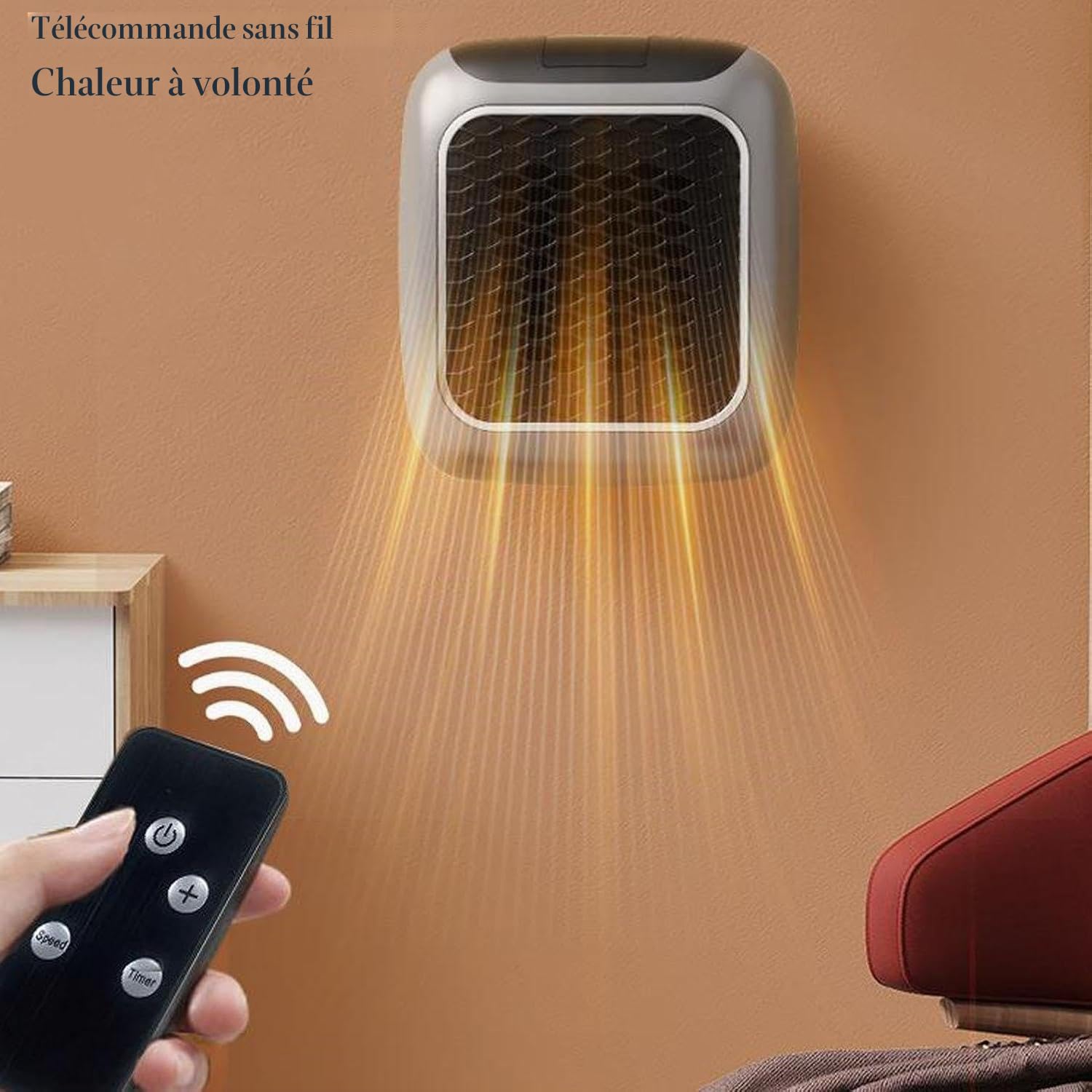 Ozzie Heater, Chauffage Électrique Mural 800W, Appareil de Chauffage enfichable, Appareil de Chauffage en céramique avec télécommande, Mini-chauffage pour prise murale,Mural Home Bedroom Office
