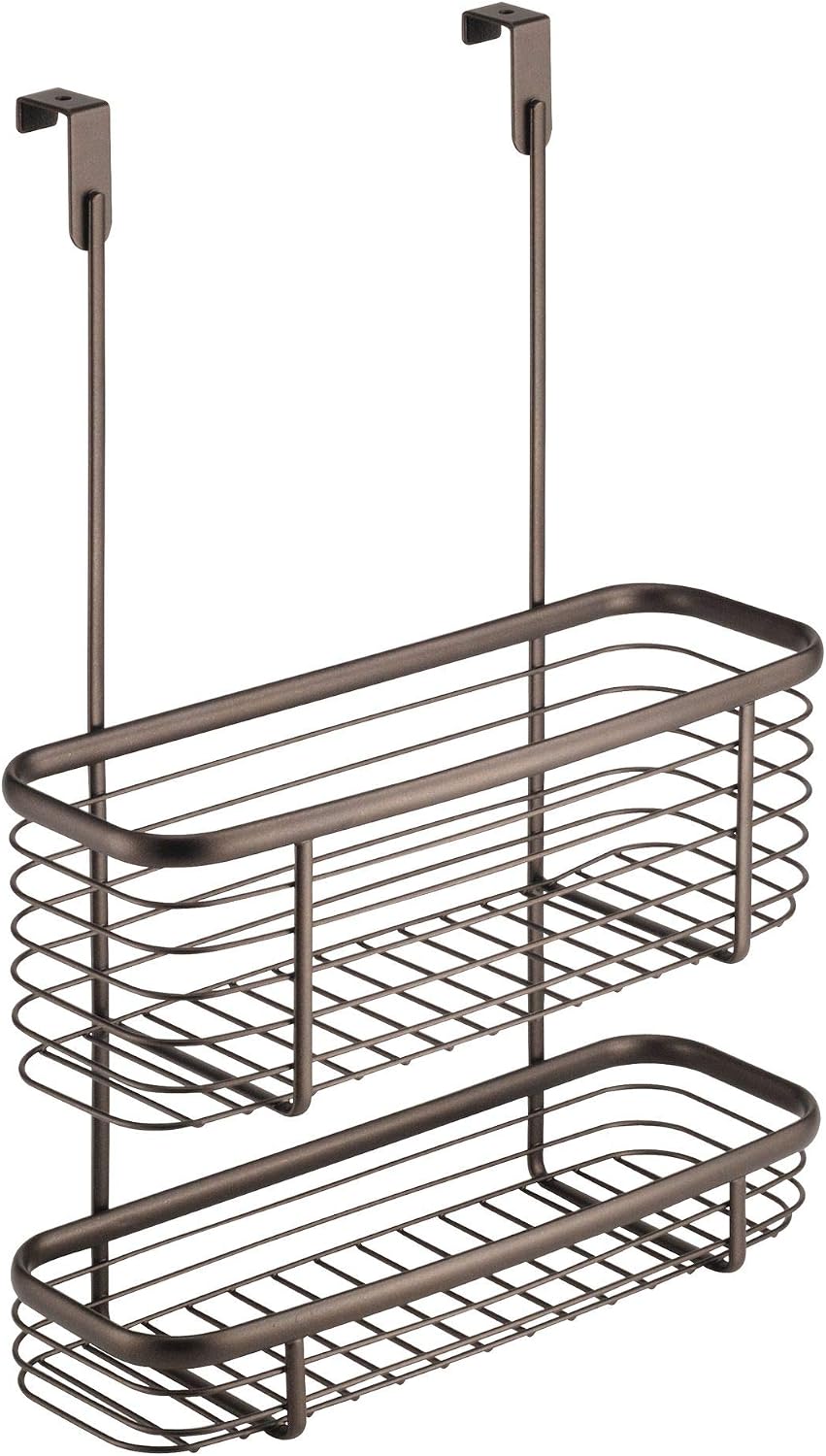 iDesign Steel Over-The-Cabinet 2-Tier Hanging Kitchen Storage Basket The Axis Collection, 4" x 11.1" x 16.3", Bronze