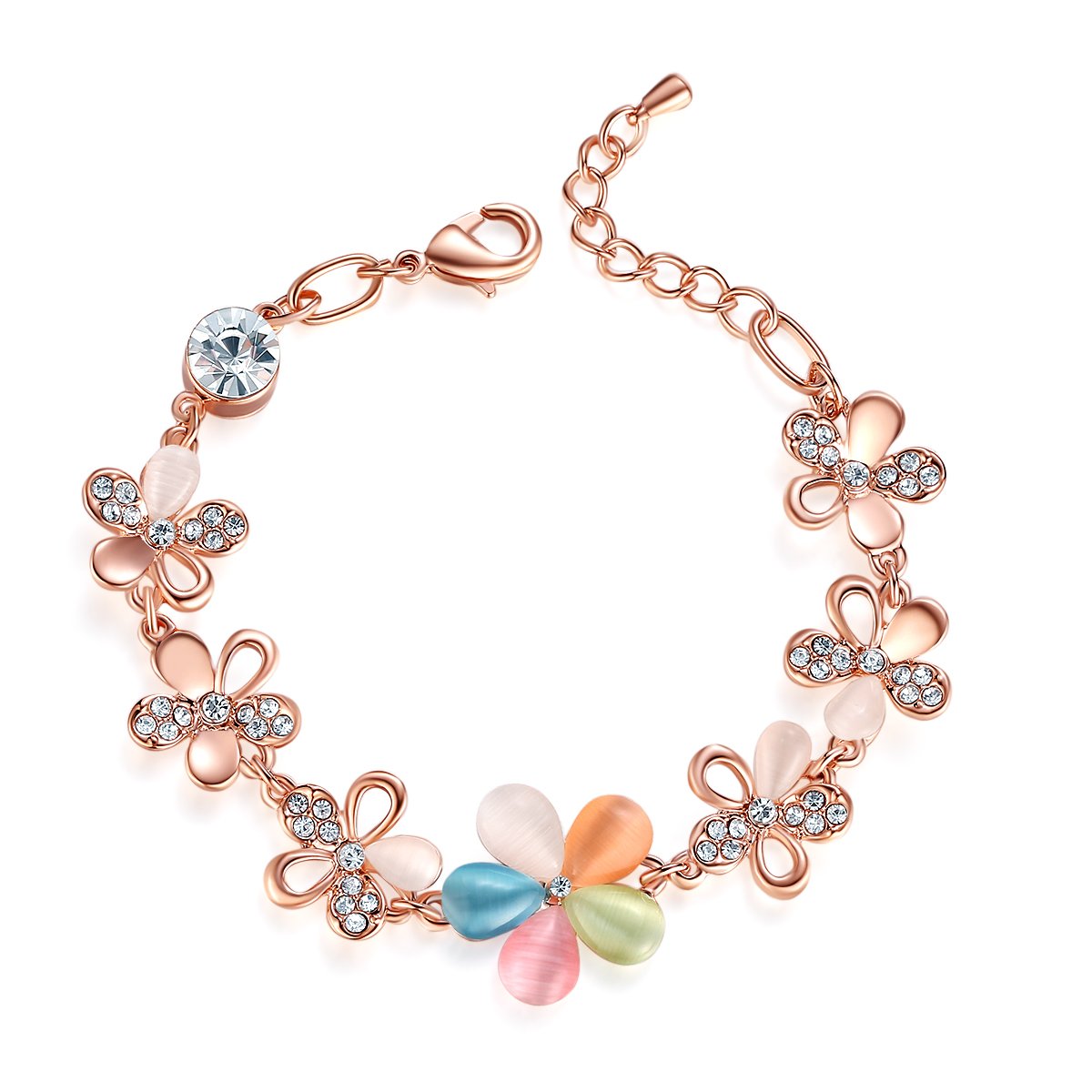 Jewels GalaxyLimited Edition Elegant AD Multicolor Floral Design Magnificent 18K Rose Gold Bracelet for Women/Girls (SMNSD-BNG-3169)