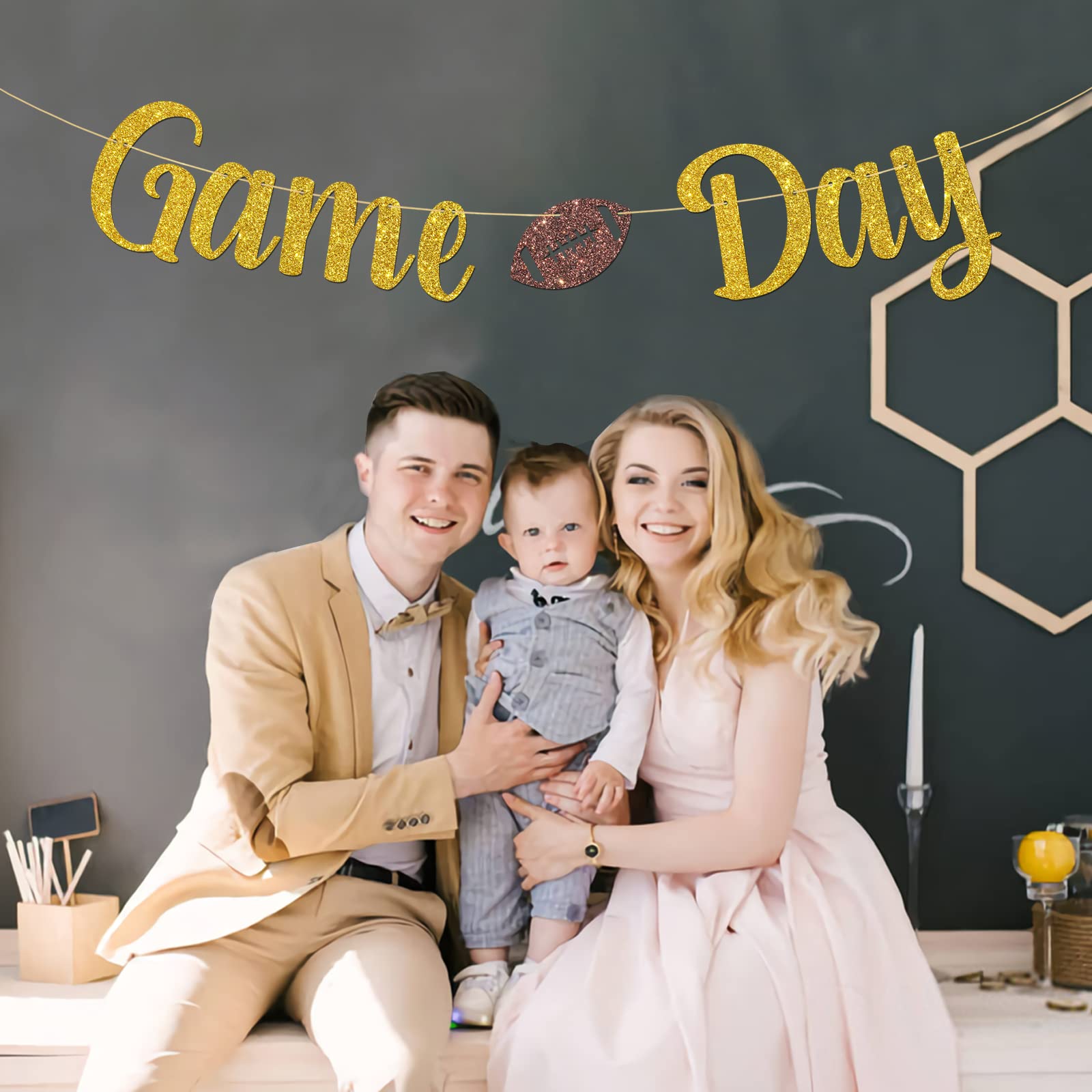 Game Day Banner – Fußball-Partydeko Für Geburtstag, Sport-Events, In Gold & Glitzer