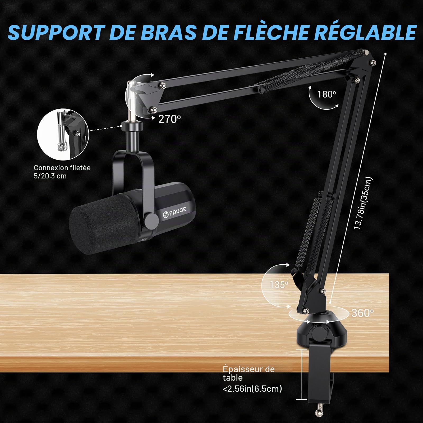 FDUCE SL40X Kit de Microphone Dynamique XLR pour Enregistrement Vocal,podcasting,Jeux,Streaming en Direct et radiodiffusion,Microphone cardioïde entièrement en métal
