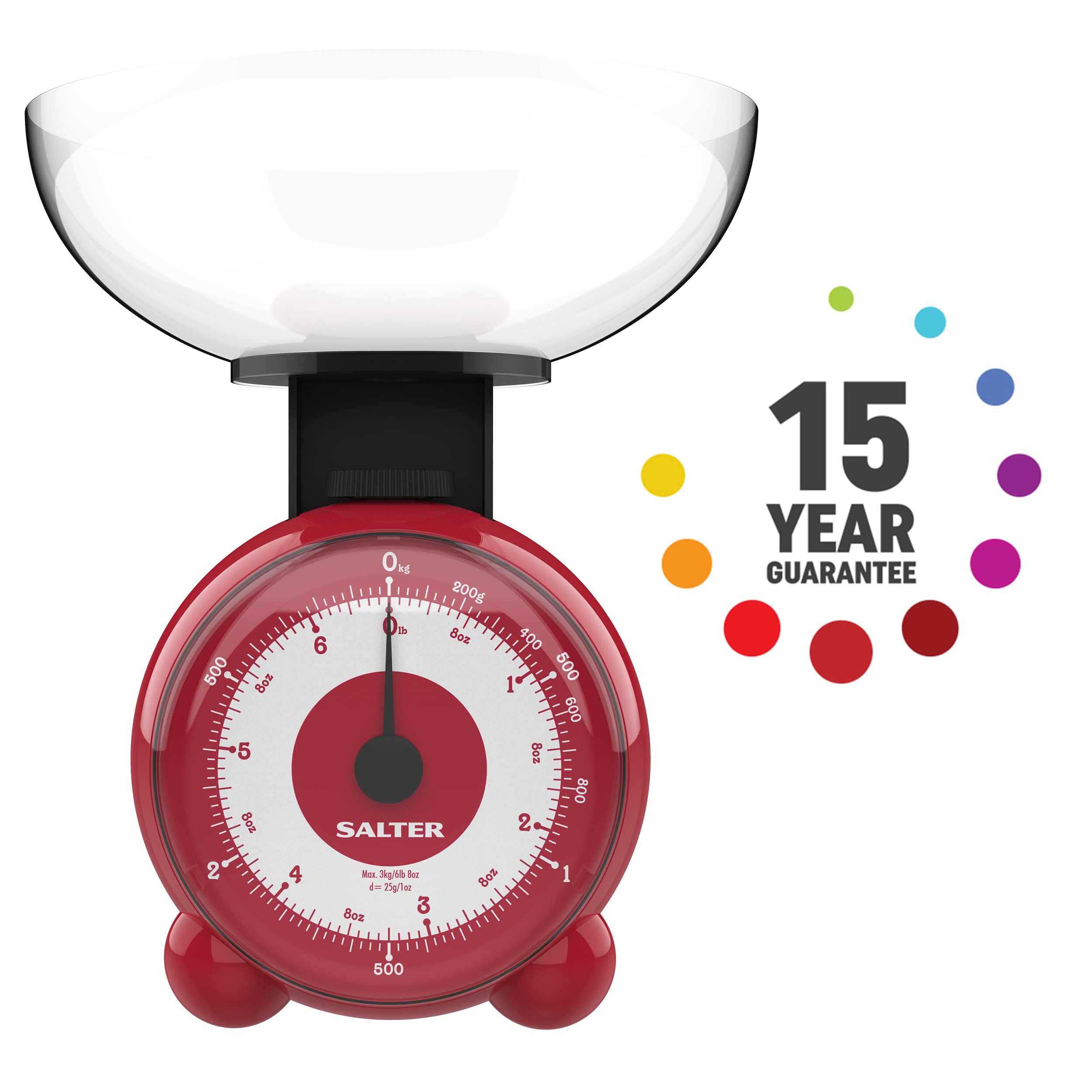 Salter 139 RDDRAEU16 Orb Mechanical Kitchen Scale, 1 Litre Dishwasher Safe  Bowl, Easy Read Dial, 3 kg Capacity, Food Weighing Baking Scales,  Lightweight, Metric/Imperial, No Batteries Required, Red : Amazon.co.uk:  Home &