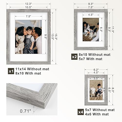 Miniatura 10 de Frametory, Gallery - Juego de 7 marcos de pared de varios tamaños, 11 x 14, 8 x 10, 5 x 7 pulgadas, collage con paspartú de color marfil para