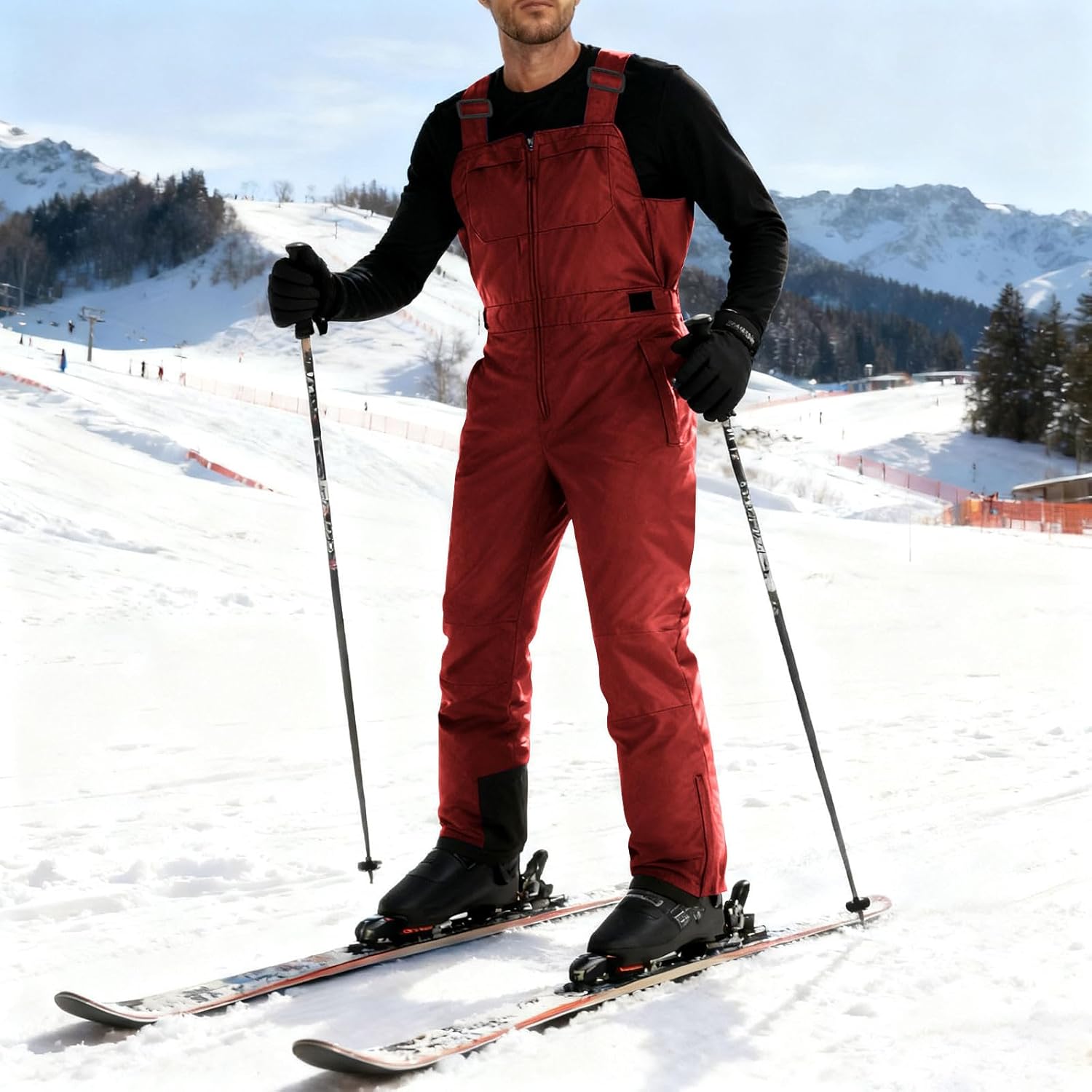 Snow Bibs Men Waterproof Insulated Ski Overalls Winter Windproof Warm Snowpants Snowboard Pant for Outdoor Hiking