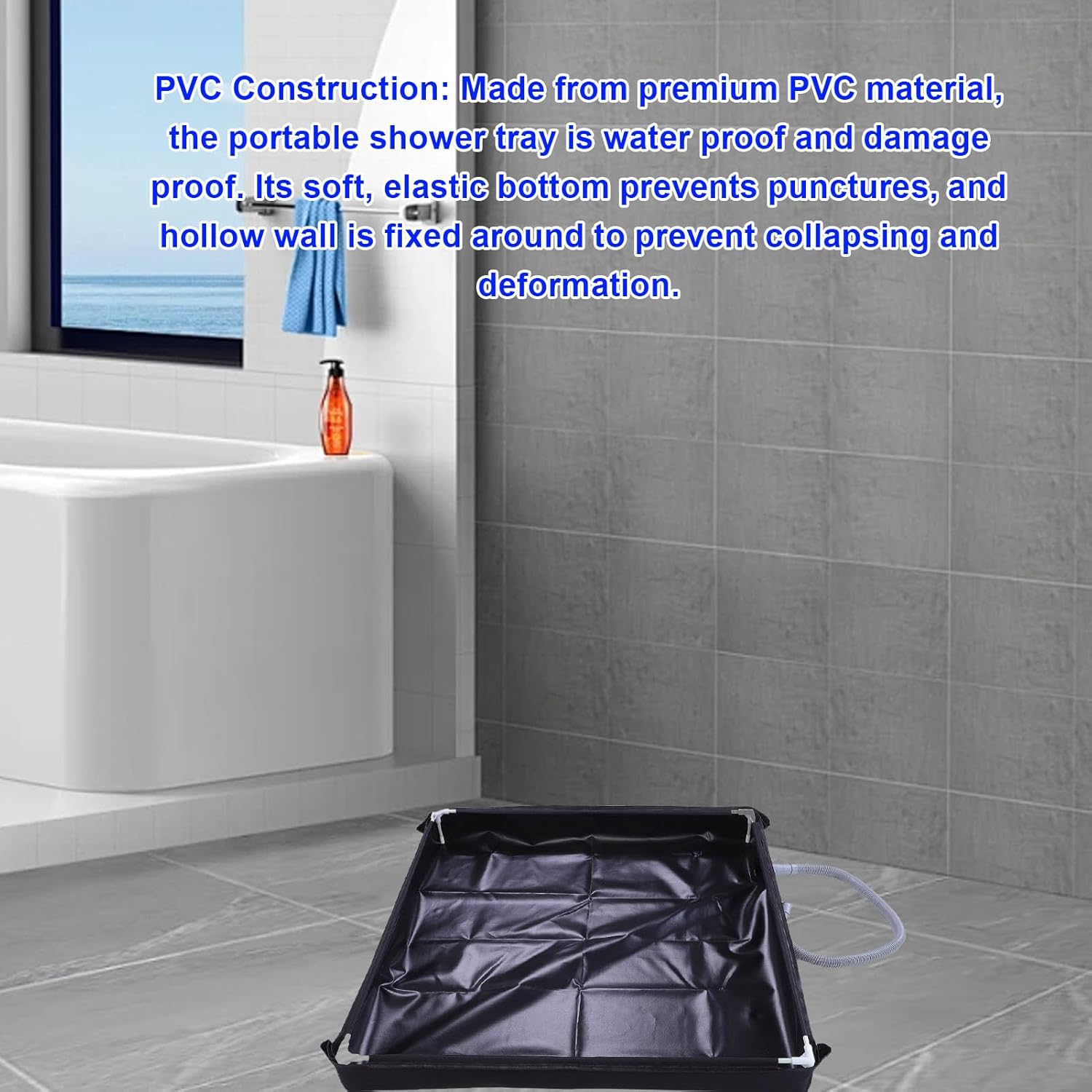 Diydeg Portable Shower Pan, 31.5 x 31.5 x 3.9 Inch Foldable Shower Base with Detachable Drain Pipe, for Outdoor Camping, Beach