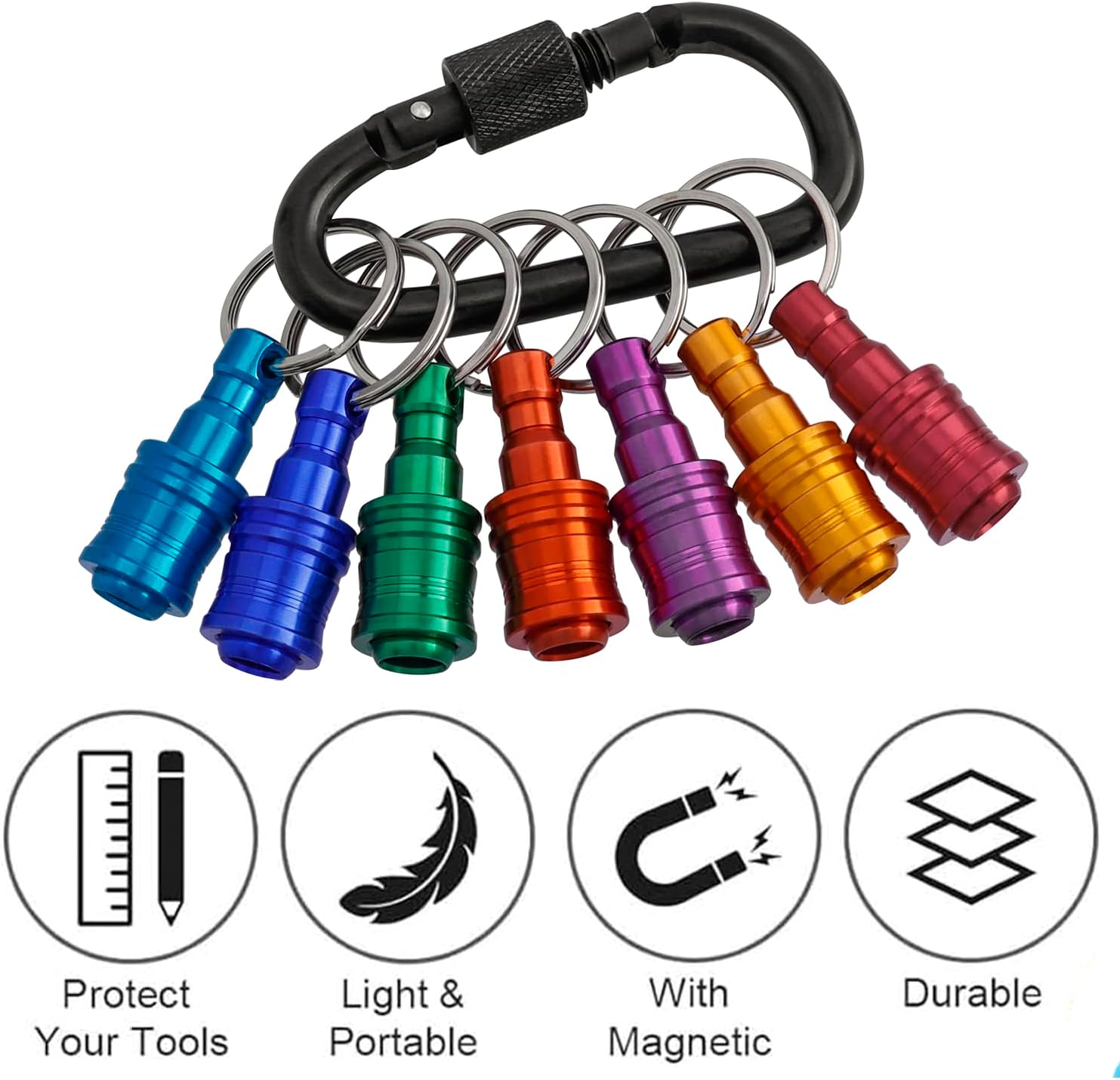7Pcs 1/4 Inch Hex Shank Screwdriver Bits Holder, Aluminum Alloy Quick-Change Extension Bar Keychain Drill Screw Adapter