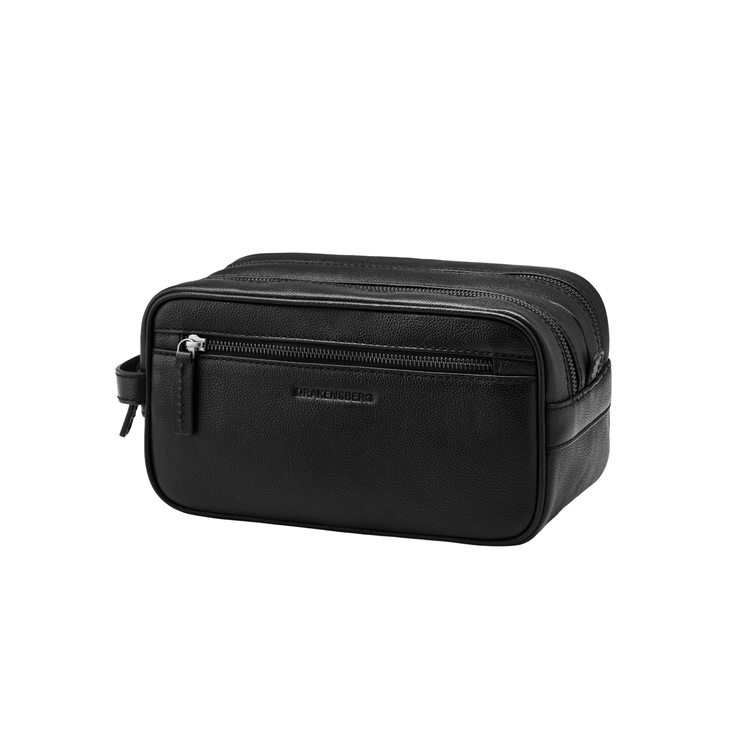 DRAKENSBERG Beauty case da uomo in pelle 'Enrico' con 2 scomparti con cerniera, grande, elegante, 5 l, Nero , Standardgröße 25cm, Classico