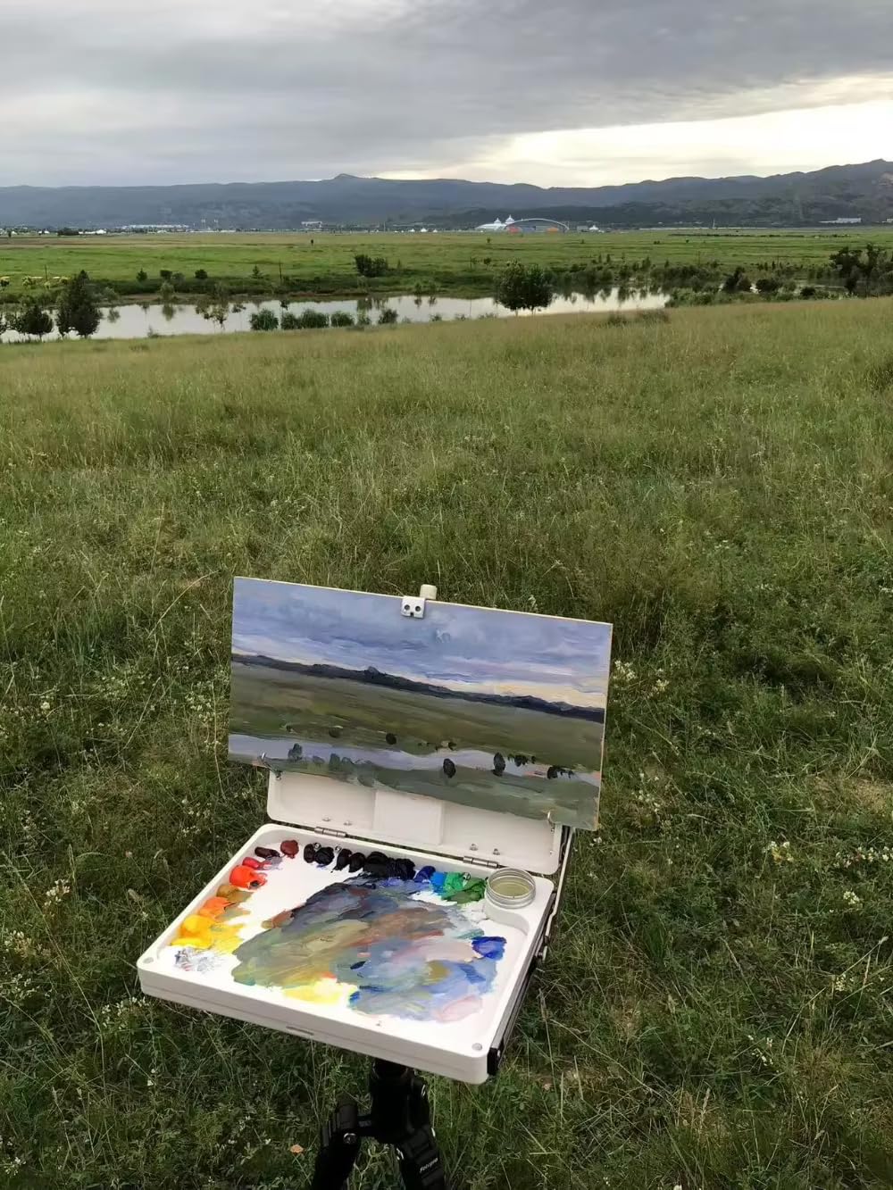 Caja de Bocetos para Pintura al Óleo, Caballete de Escritorio Plegable, con Recipiente para Óleo Incorporado, Abrazadera para Lienzos de hasta 50 CM