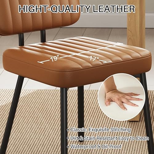 Miniatura 5 de Juego de 4 sillas de comedor, tapizadas de mediados de siglo, modernas, para cocina, comedor, con asiento acolchado de piel sintética y patas de