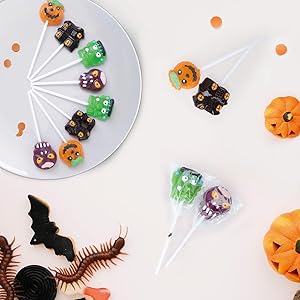 Halloween Lollipop Suckers Individually Wrapped Bulk - Spooky Candy Lollipops - Pumpkin, Green Monster, Zombie, Haunted House Candies for Kids Halloween Goody Bag Fillers and Party Favors - Trick or Treat - 24 Pack