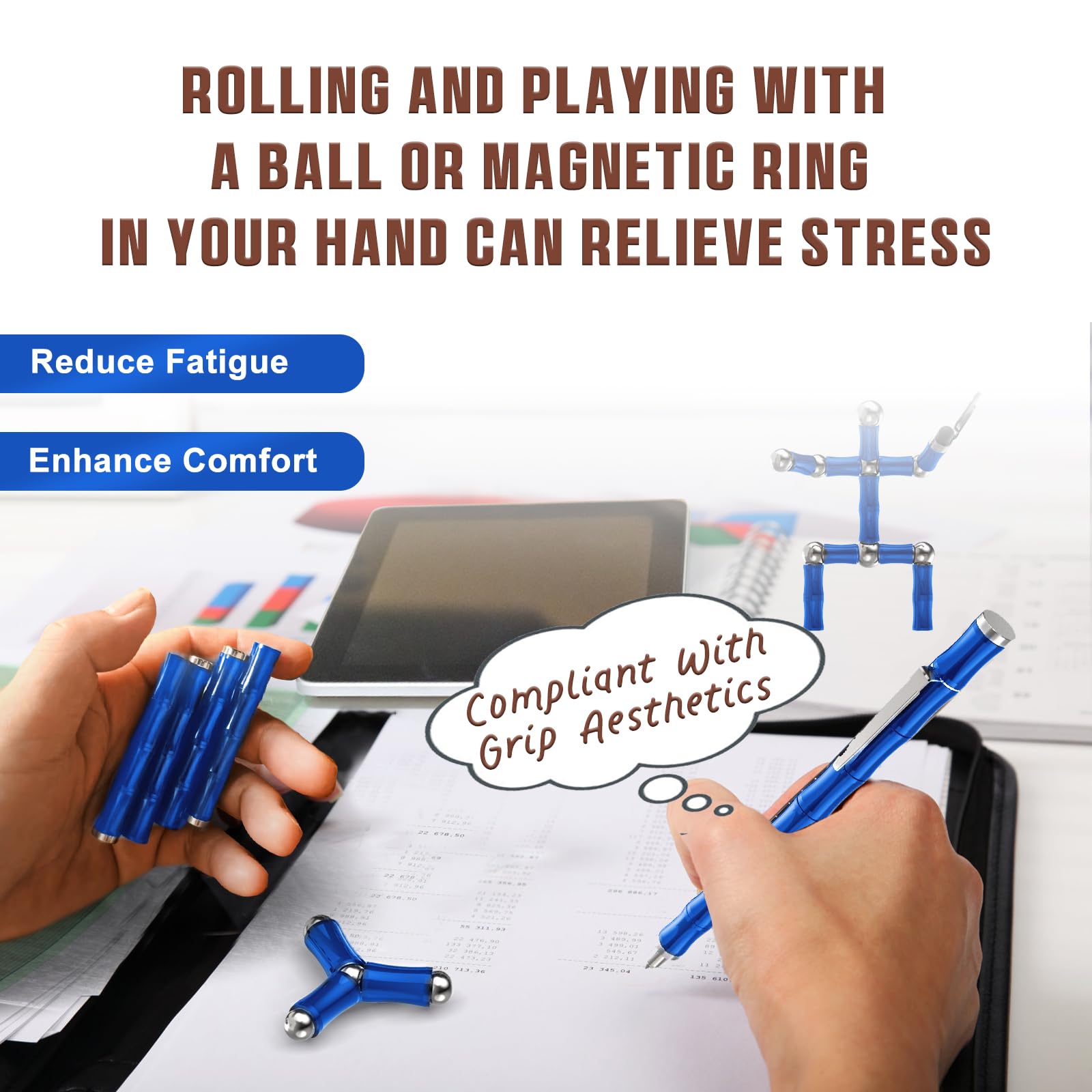 Tigerhu Penna Magnetica, Divertente Multifunzione Fidget Pen nera Penna A Sfera, Antistress Penna Multifunzione, Antistress Adulti Uomini, Donne, Marito e Regalo Festa Del Papà-blu
