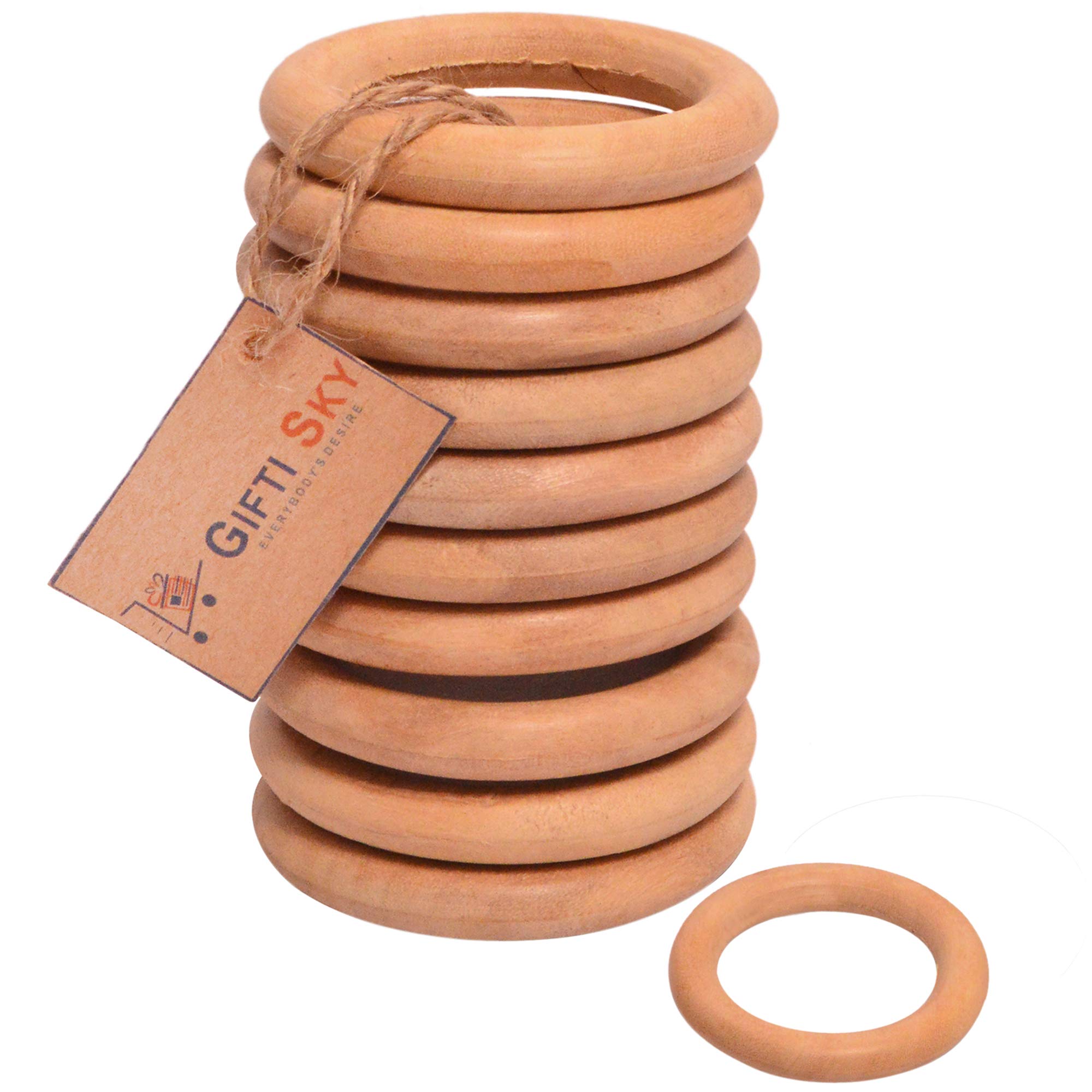 GIFTI SKY Art and Crafts Natural Smooth Unfinished Wooden Round Rings (2.75 Inches) - Set of 10