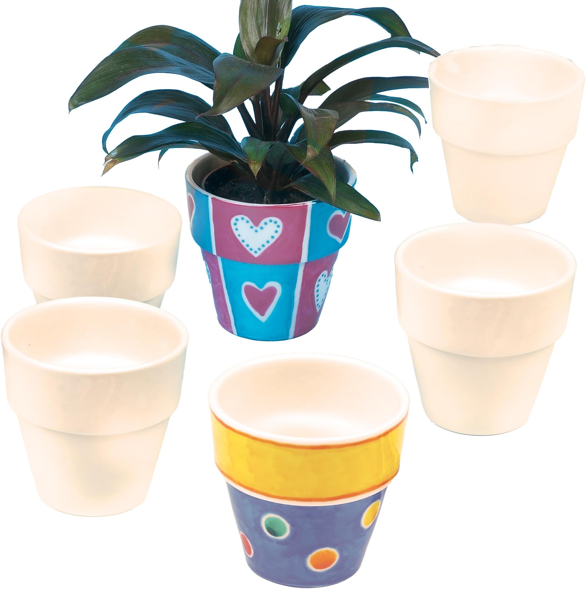 Baker Ross EK162 Mini Porcelain Flowerpots - Pack of 6, 7cm x 7cm Each, No Bake Needed, Paintable Pots For Kids To Decorate