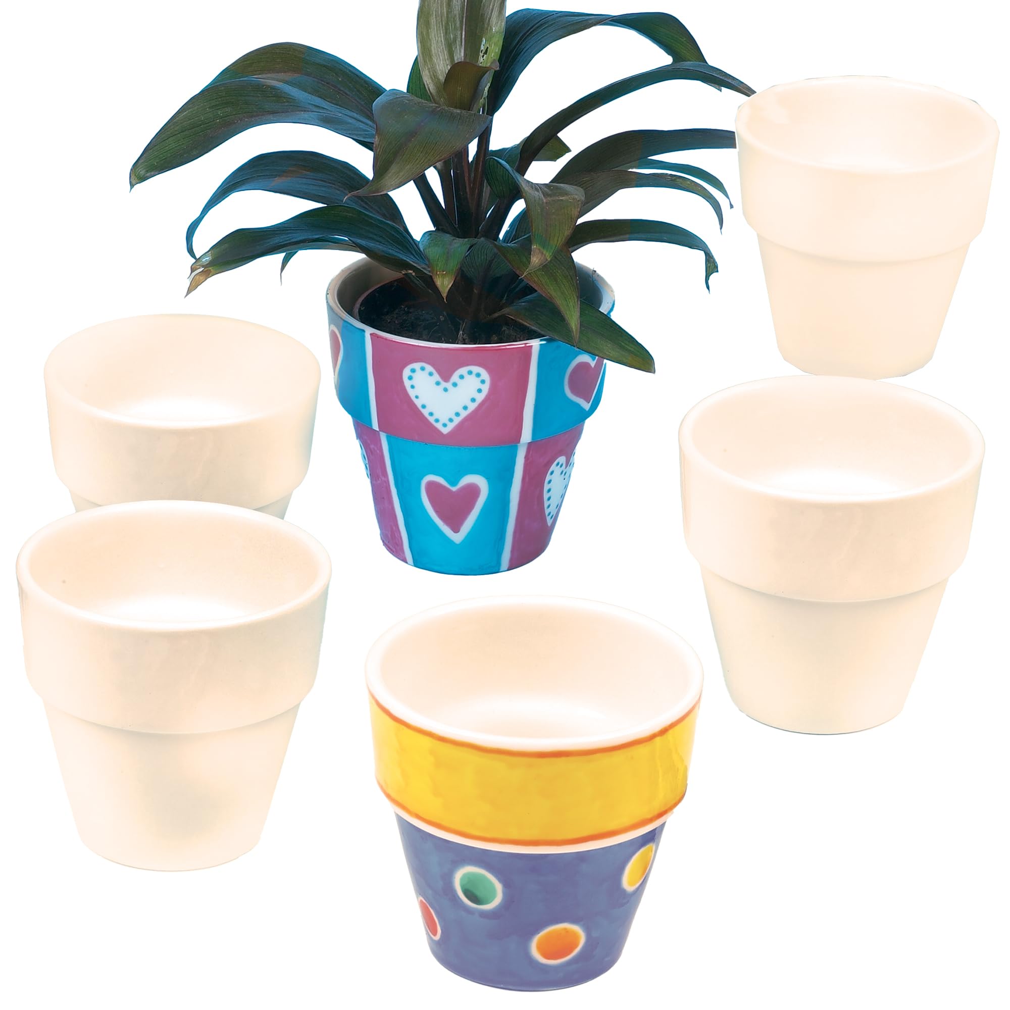 Baker Ross EK162 Mini Porcelain Flowerpots - Pack of 6, 7cm x 7cm Each, No Bake Needed, Paintable Pots For Kids To Decorate
