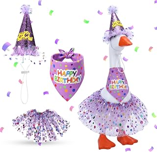Porch Goose Outfits, Birthday Goose Outfits with Glitter Tutu Skirt, Birthday Hat and Bandana Valentine