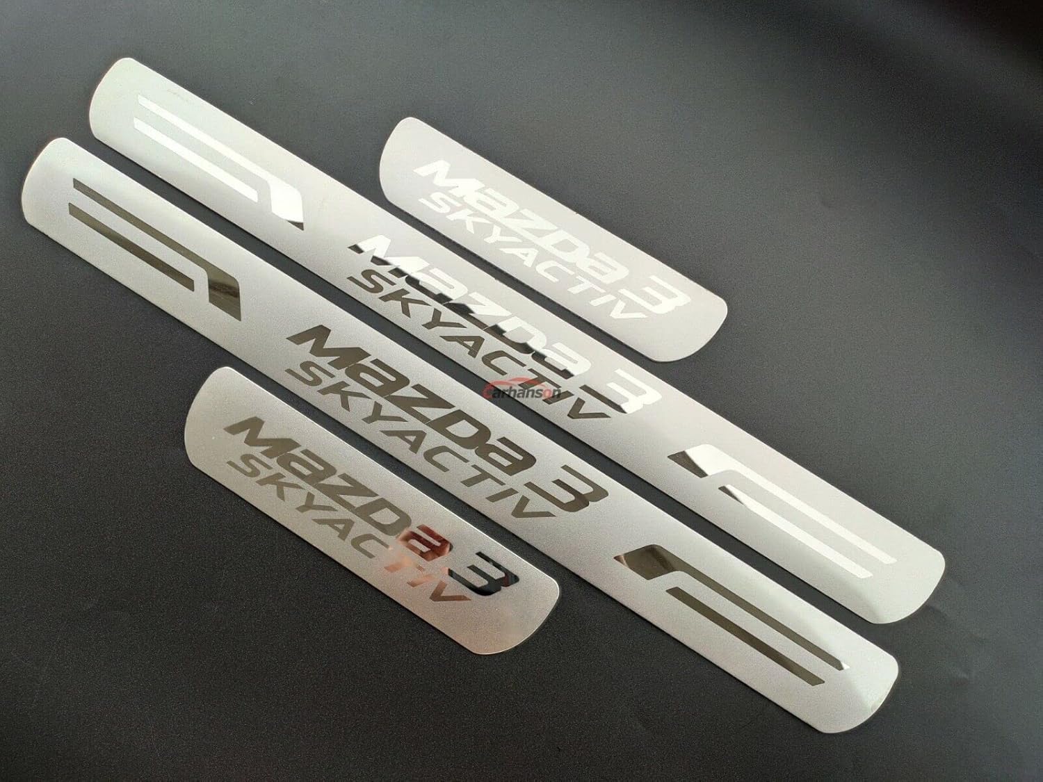 GZBFTDH Door Sill Protector for Mazda 3, 2008-2022, 4pcs Set, Stainless Steel and Rubber, Vehicle Specific Fit