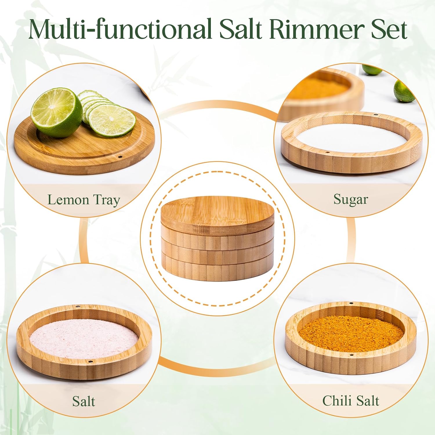 1 Pack 3-Tier Bamboo Margarita Salt Rimmer Set,Salt&Sugar Rimmer for Cocktails Drinks,Cocktail Glass Rimmer Tools with Magnetic Swivel Lid for Bartenders,Home Bar,Parties