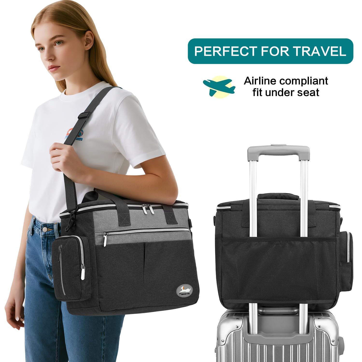Bolsa de Viaje para Perros Portátil Kit Completo de Accesorios (7 Piezas) con 2 Bolsas para Comida +2 Cuencos Plegables + Alfombrilla +1 Bolsa de Golosinaspara para Uso en Exteriores, Negro