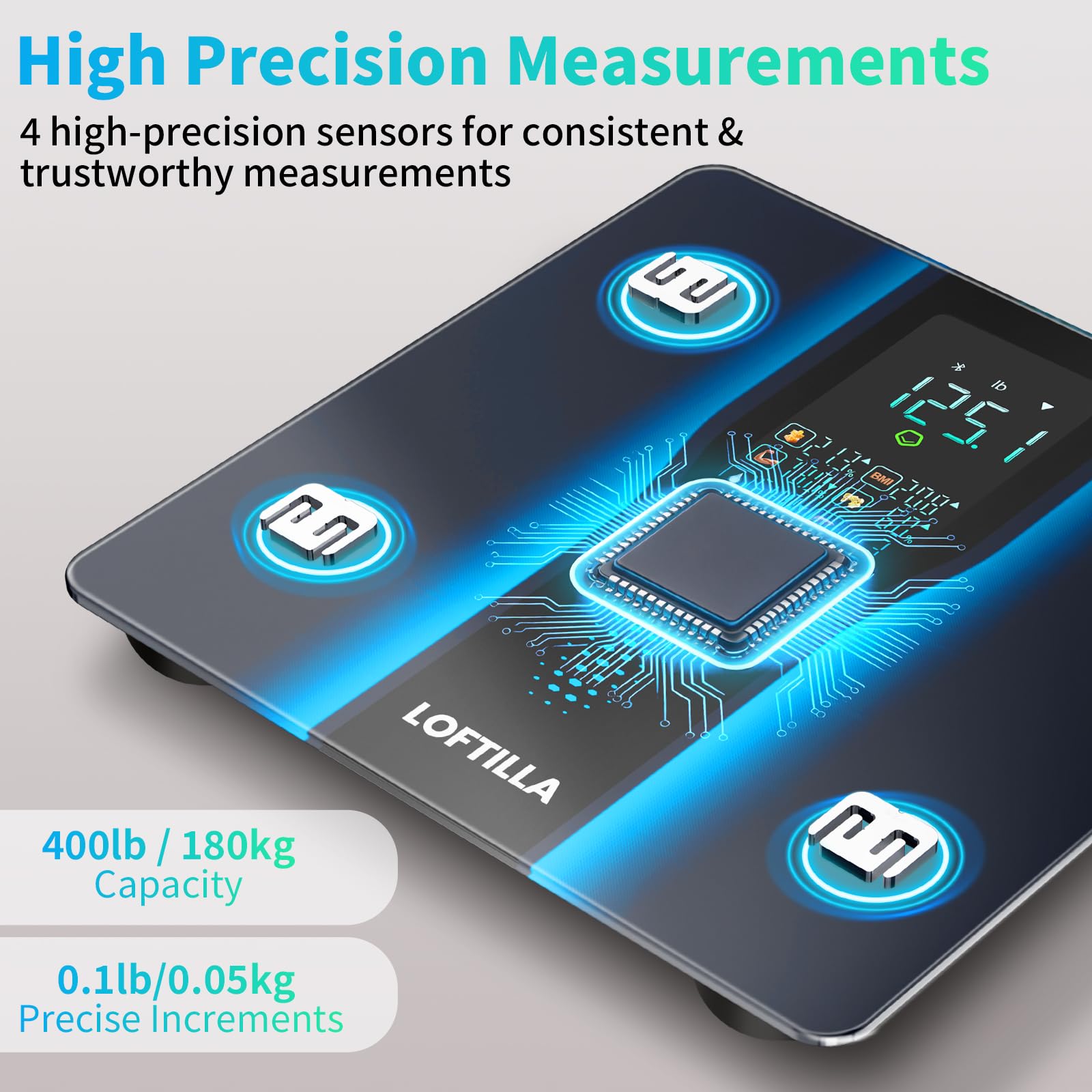 LOFTILLA Smart Scale for Body Weight, Accurate Scale with BMI Body Fat Muscle Mass, 8-in-1 Large Display, Digital Bathroom Scales for 14 Body Composition Metrics, Sync with Fitness App - 4