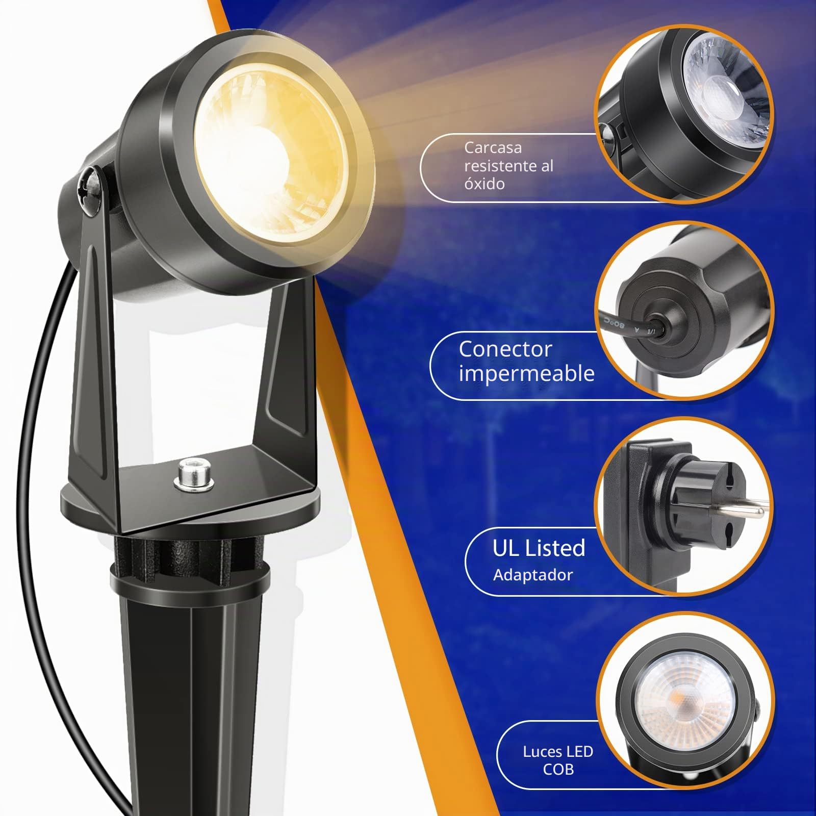 NIORSUN Foco LED, Foco de Jardín Blanco Cálido 3000K, Luces Exterior Jardin Impermeable IP67, Foco Exterior de Baja Tensión 29m 27V,Luz de Jardín Exterior Para Jardín, Patio, Árboles (Paquete de 8)