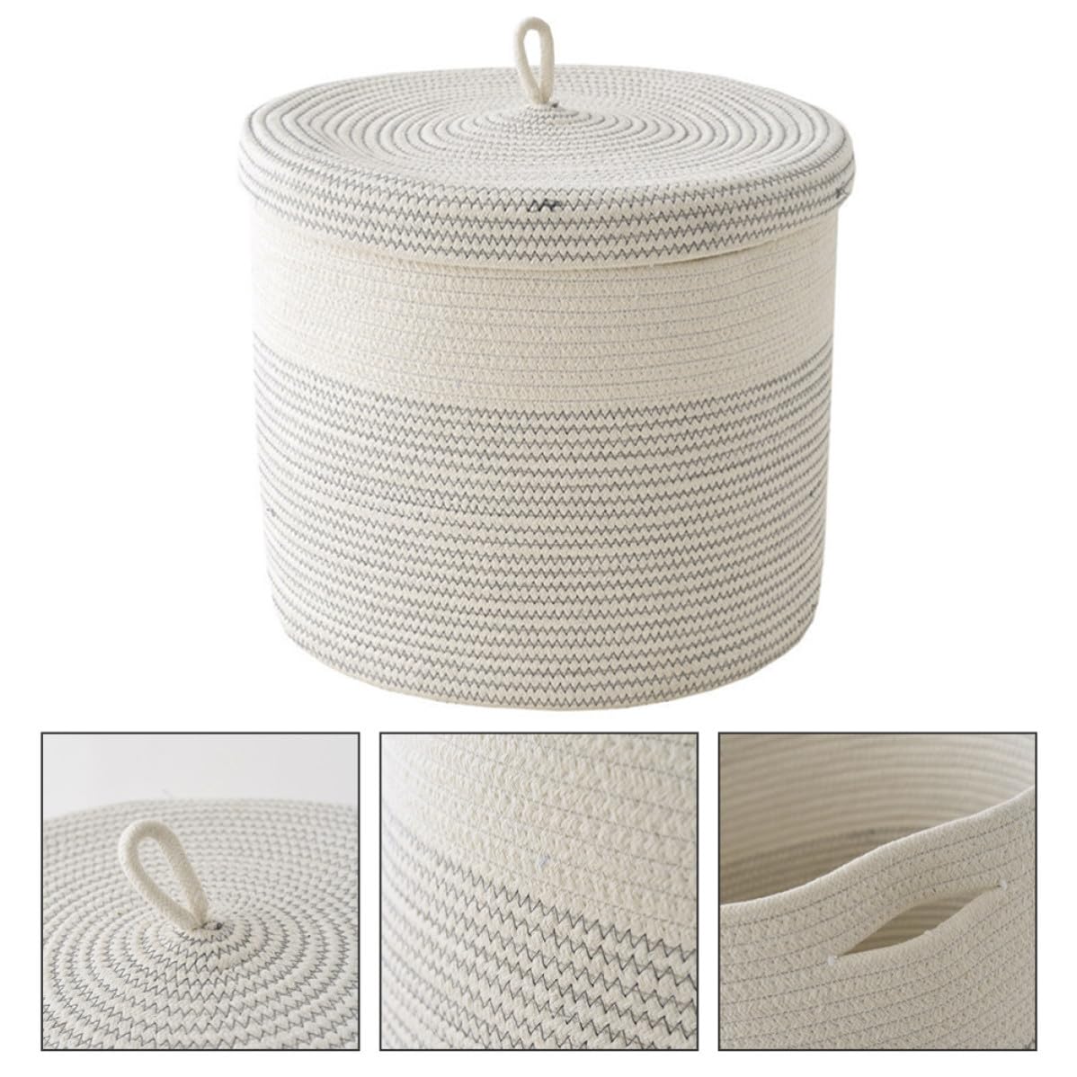 Cesto Biancheria Sporca Pieghevole in Corda di Cotone D39xh35cm