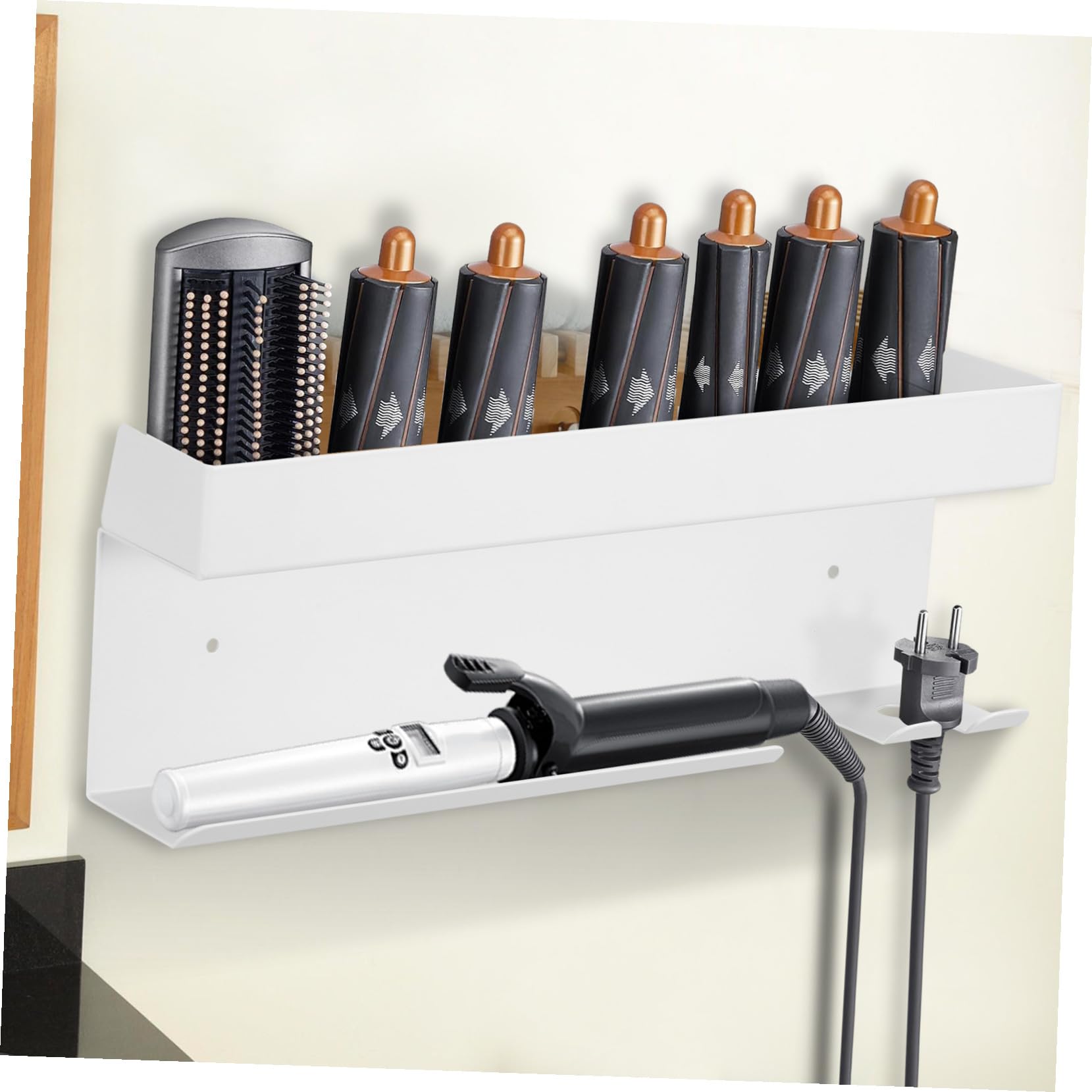 Toyvian Aluminium Haartrockner Halterung Ohne Bohren Wandhalterung für Föhn Glätteisen und Lockenstab Multifunktionaler Badezimmer Organizer mit Hitzebeständigem Ständer Platzsparend und