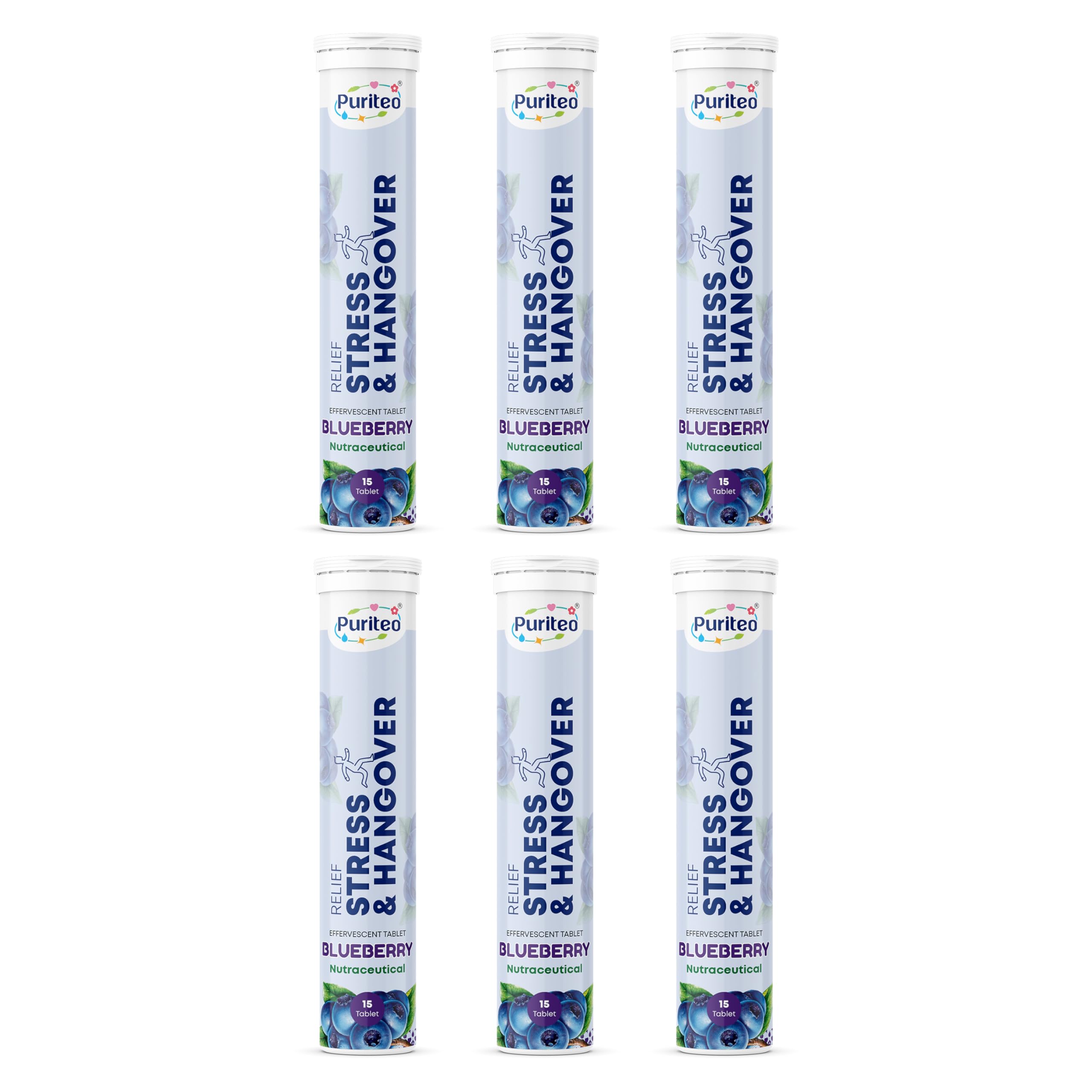 Stress & Hangover Relief Effervescent Tablets - After Party & Nightout Cure | Instant Hangover Relief | Improves Gut Health and Reduces Stress | Rapid Hydration & Boost Energy | Natural Ingredients & Zero Free - Blueberry Flavour (90 Tablets - Pack of 6)-image-12