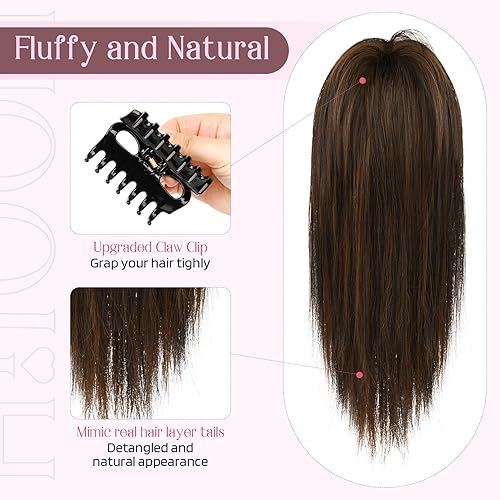 Miniatura 4 de HOOJIH - Extensión de cola de caballo, extensiones de cabello lacio con clip de garra de 14 pulgadas, extensiones de cabello corto para mujer, cola