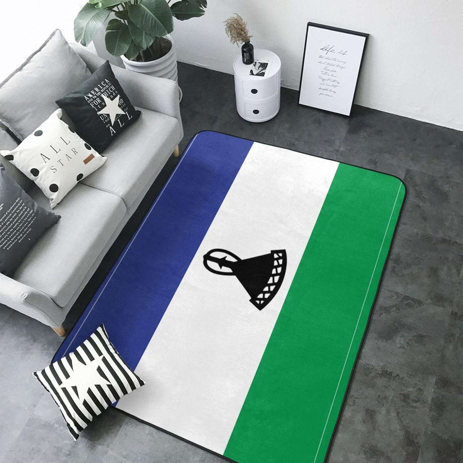Flag of Lesotho Printed Floor mat 80x58 inches, Non-Slip Decorative Carpet for Bedroom and Living Room