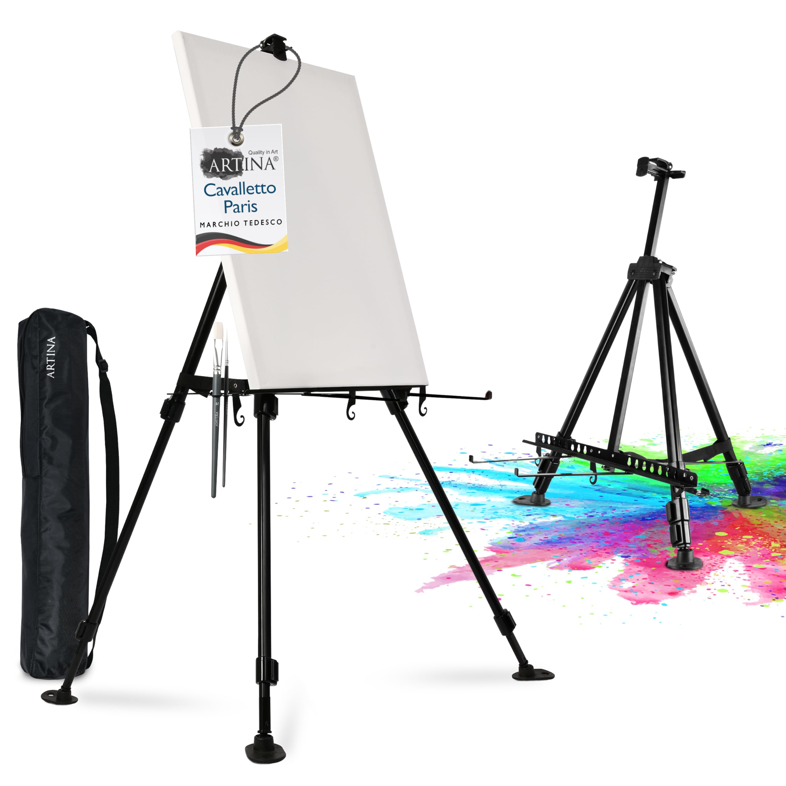 Artina Cavalletto Pittura da studio in alluminio Paris 165cm - Cavalletto da tavolo e da campo per dipingere - Per tele di diverse grandezze - Cavalletto per pittura portatile e stabile