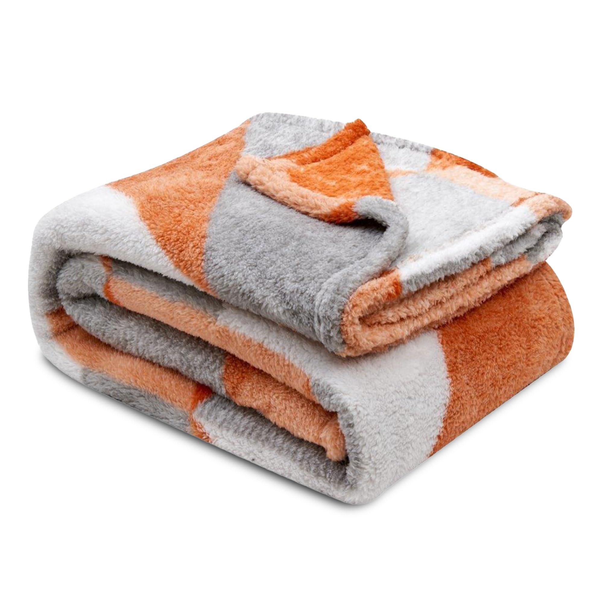 VELVETIO Teddy Fleece Geometric Throw 200 x 240cm, Cuddly & Fluffy Lightweight Sofa Bed Blanket, Extra Large Thermal Warm Triangle Shapes Throws, Rust/Charcoal