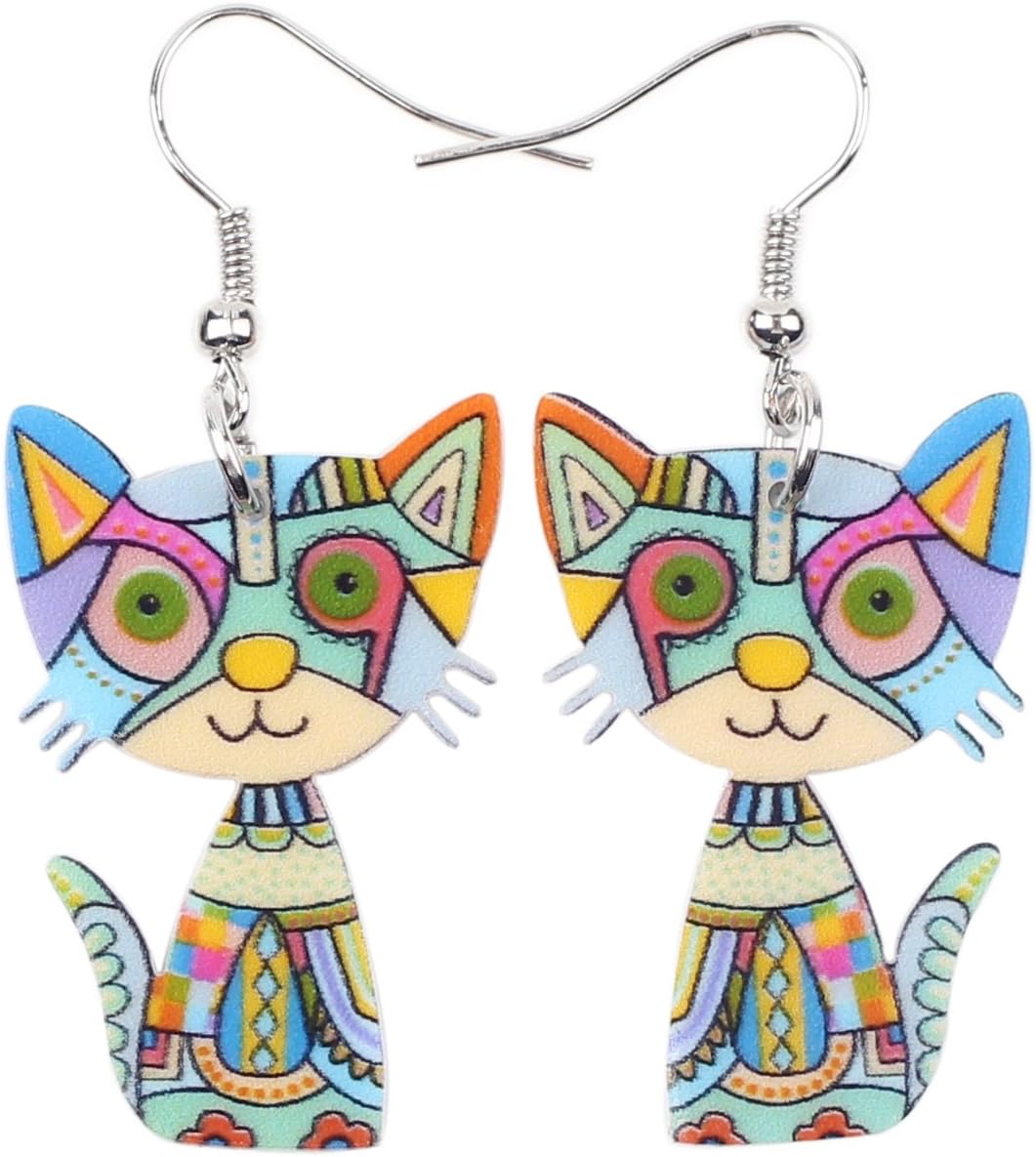 Acrylic Drop Cat Earrings Pets Funny Design 7 Color Lovely Gift For Girl Women By The Bonsny