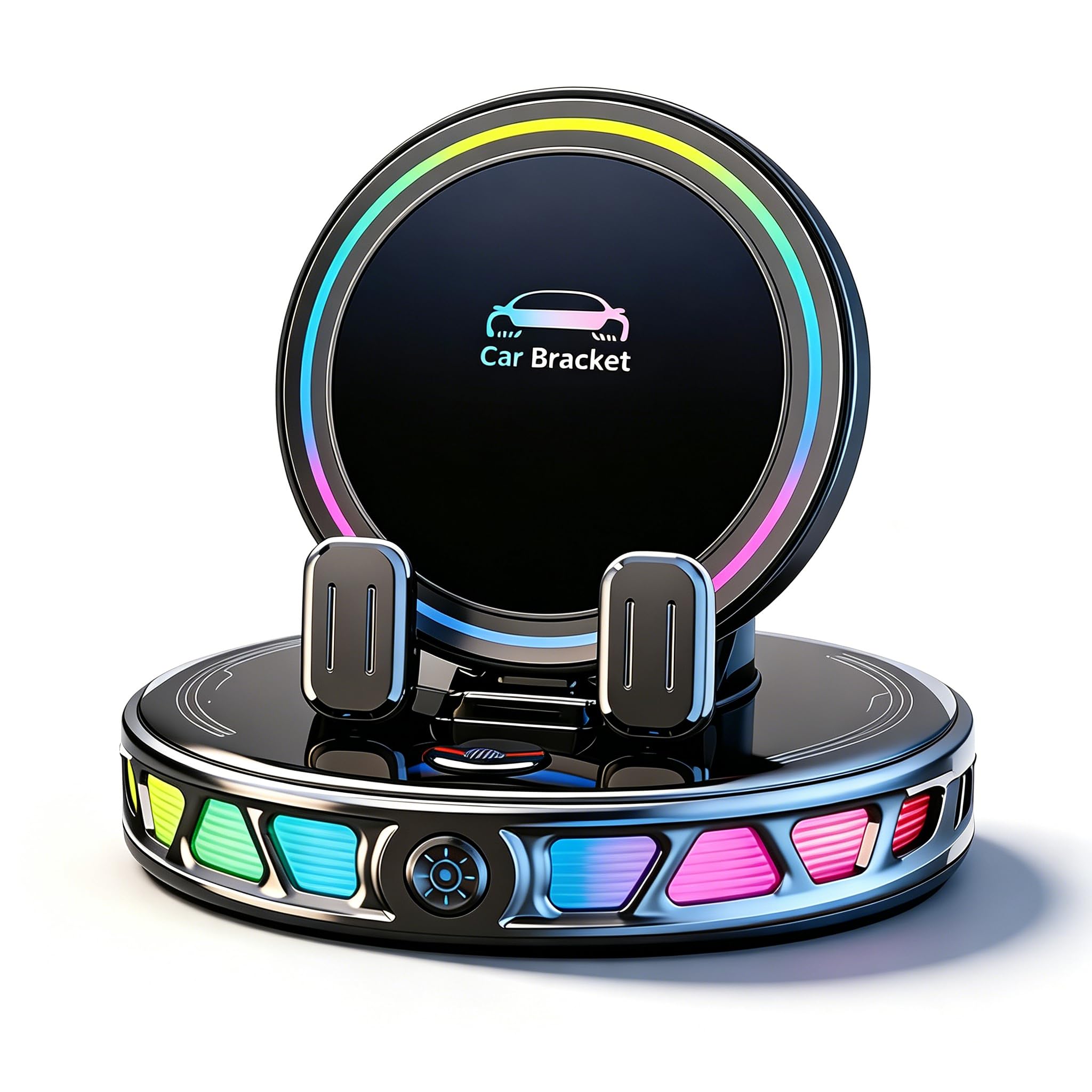 Photo 1 of UWDFH 15W MagSafe Car Mount Charger with 7-Color RGB Light, Car Phone Holder for Your Car, Horizontal Mode Wireless Charging, 360° Rotating Strong Suction Mount for iPhone 17 Pro Max 16 15 14 13 12