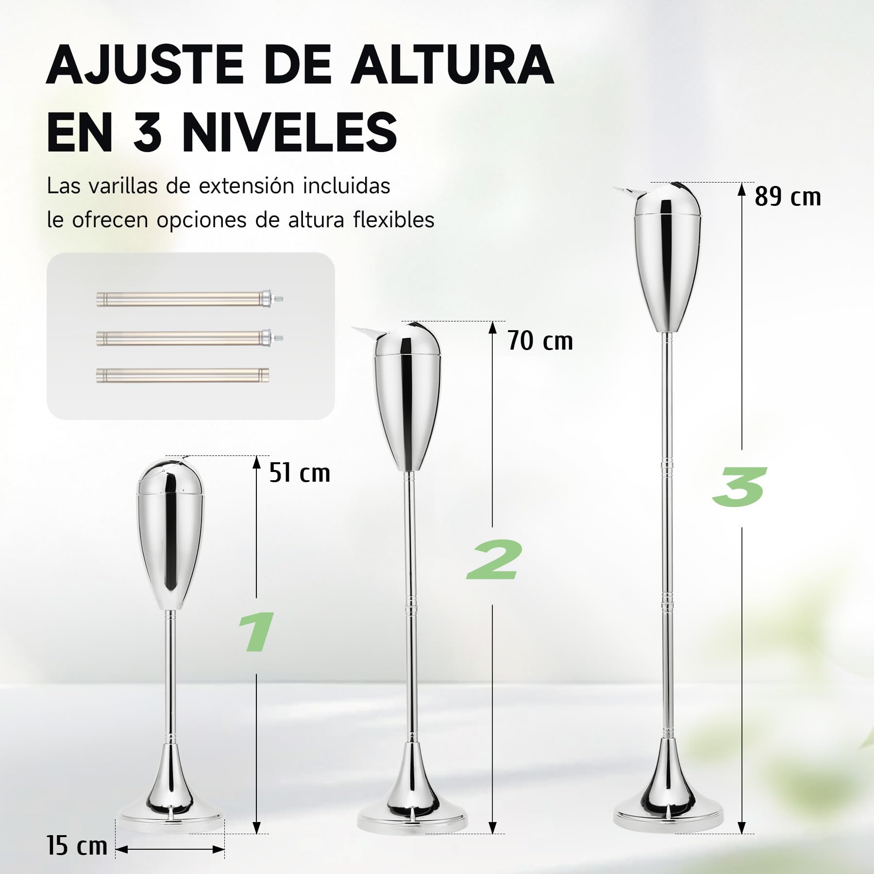 CO-Z Cenicero de Pie Ajustable con Soporte y una Caja para Cigarillos Cenicero Portátil para Interior Cenicero de Pie Moderno de 50cm 70cm 89cm de Alto
