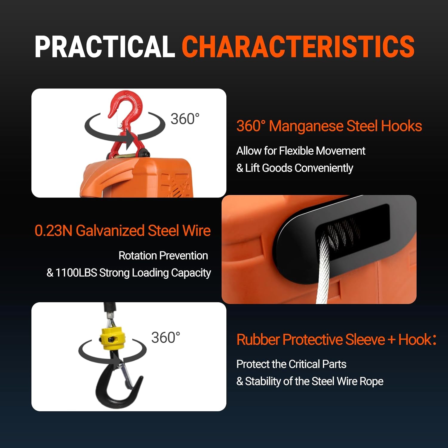 110V Electric Hoist Winch 1100Lbs Capacity 25ft Lift Height Portable Power Winch for Garage, Workshop, ATV & Drywall Lifting&Compact Electric Chain Hoist