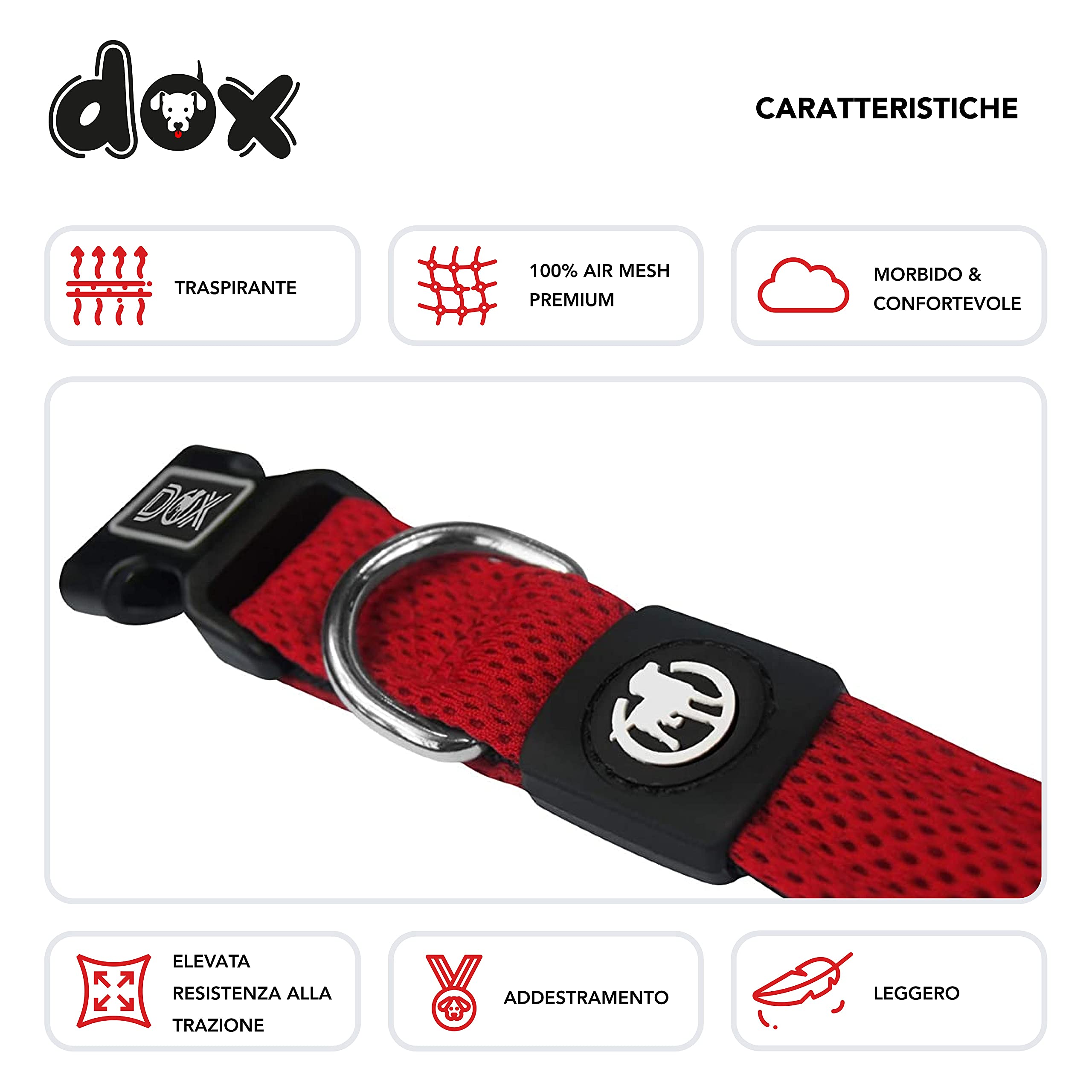 DDOXX Collare Cane Air Mesh, Imbottito, Regolabile | Tanti Colori e Taglie | Per Cani Piccoli Medi e Grandi | Collari per Gatti Cuccioli Taglia Piccola Media Grande | Collarino Gatto | Rosso, S