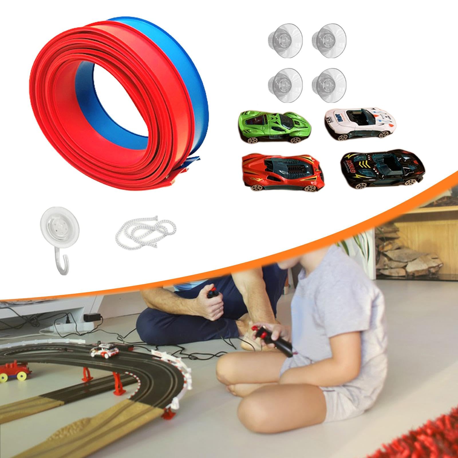 MERIGLARE Pista de Carreras Flex Tracks, Regalo de Cumpleaños con 4 Coches de Carreras Pequeños.