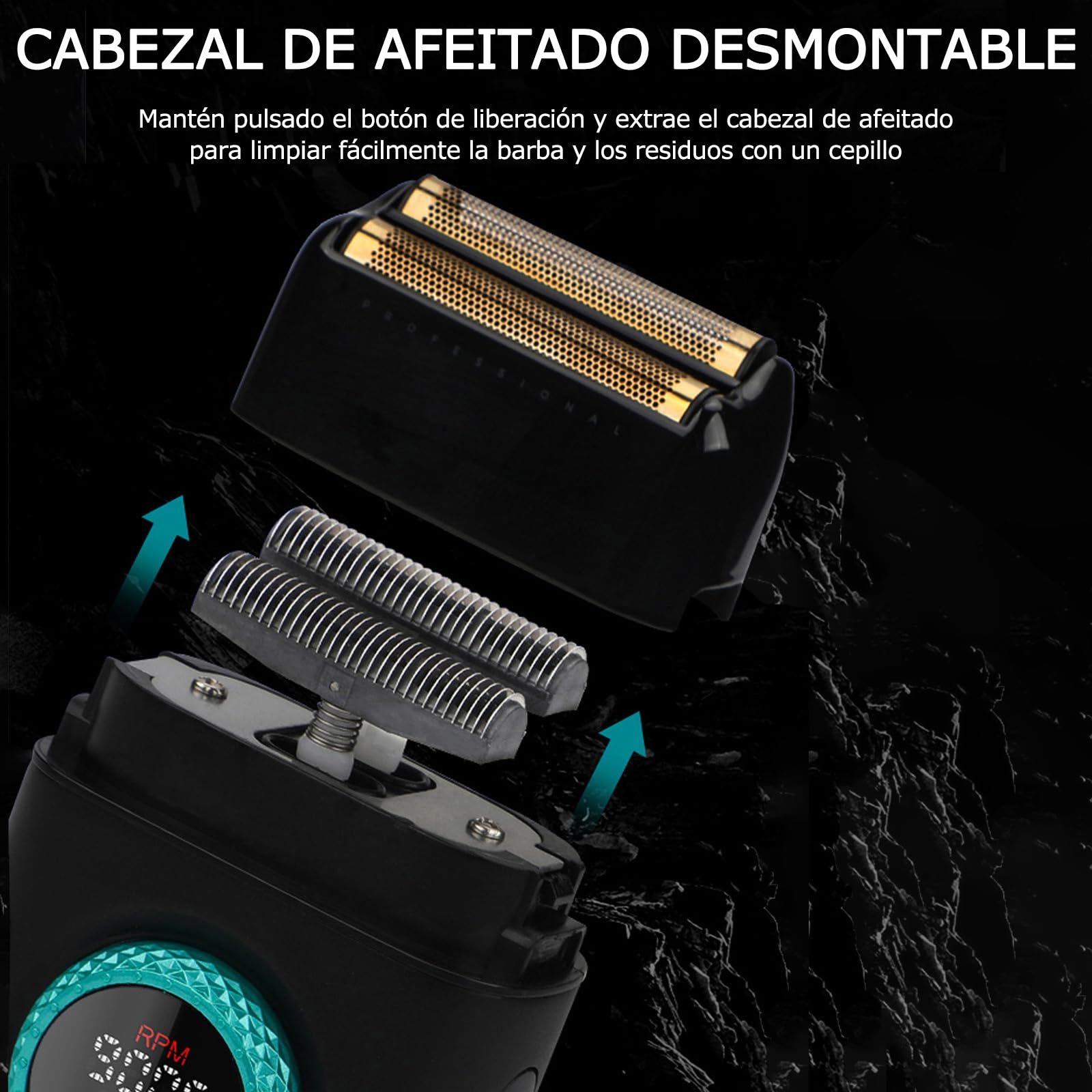 VGR 377 Afeitadora de Aluminio para Hombres, Maquinilla de Afeitar Eléctrica para Afeitarse la Cara con Doble Lámina, 21 Velocidades y 9000 RPM, con Motor de 21 Velocidades, Pantalla LED