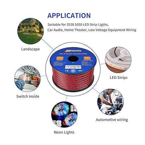 Miniatura 9 de Cable de altavoz de calibre 14 de 50 pies, 2 conductores, conexión de cable rojo y negro, tiras de iluminación LED, cable de extensión de cable