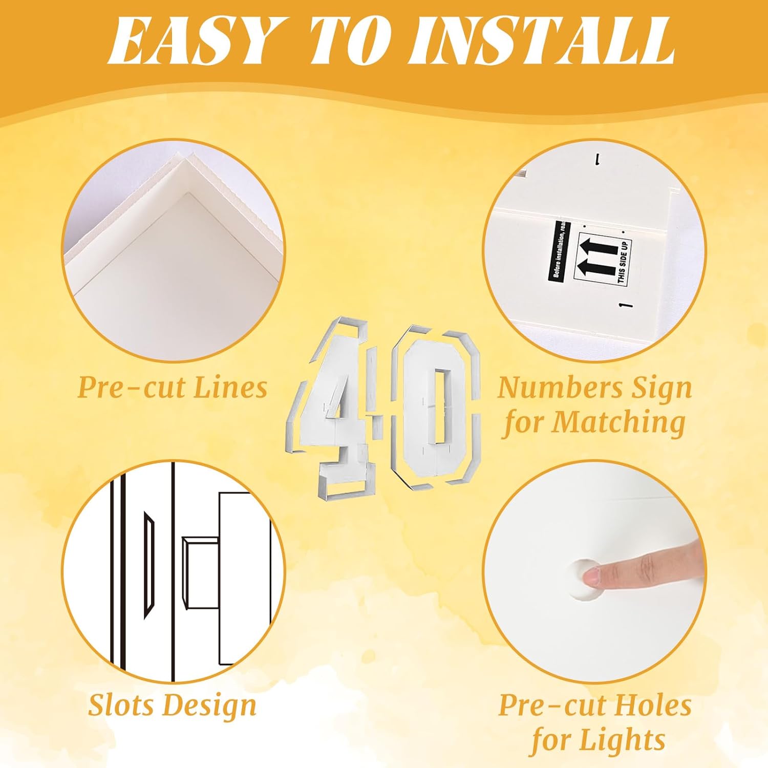 4ft Light up Numbers 40 Mosaic Numbers Marquee Frame with Slots for 40th Birthday Party Large Cardboard with Light Bulbs Pre-Cut Kit Giant Cut-Out Thick Foam Board Sign Diy Decorations Anniversary