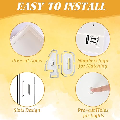 Miniatura 10 de Números blancos iluminados de 4 pies con luz para fiesta de cumpleaños, marco de mosaico grande de carpa con ranuras para letra 0, cartón,