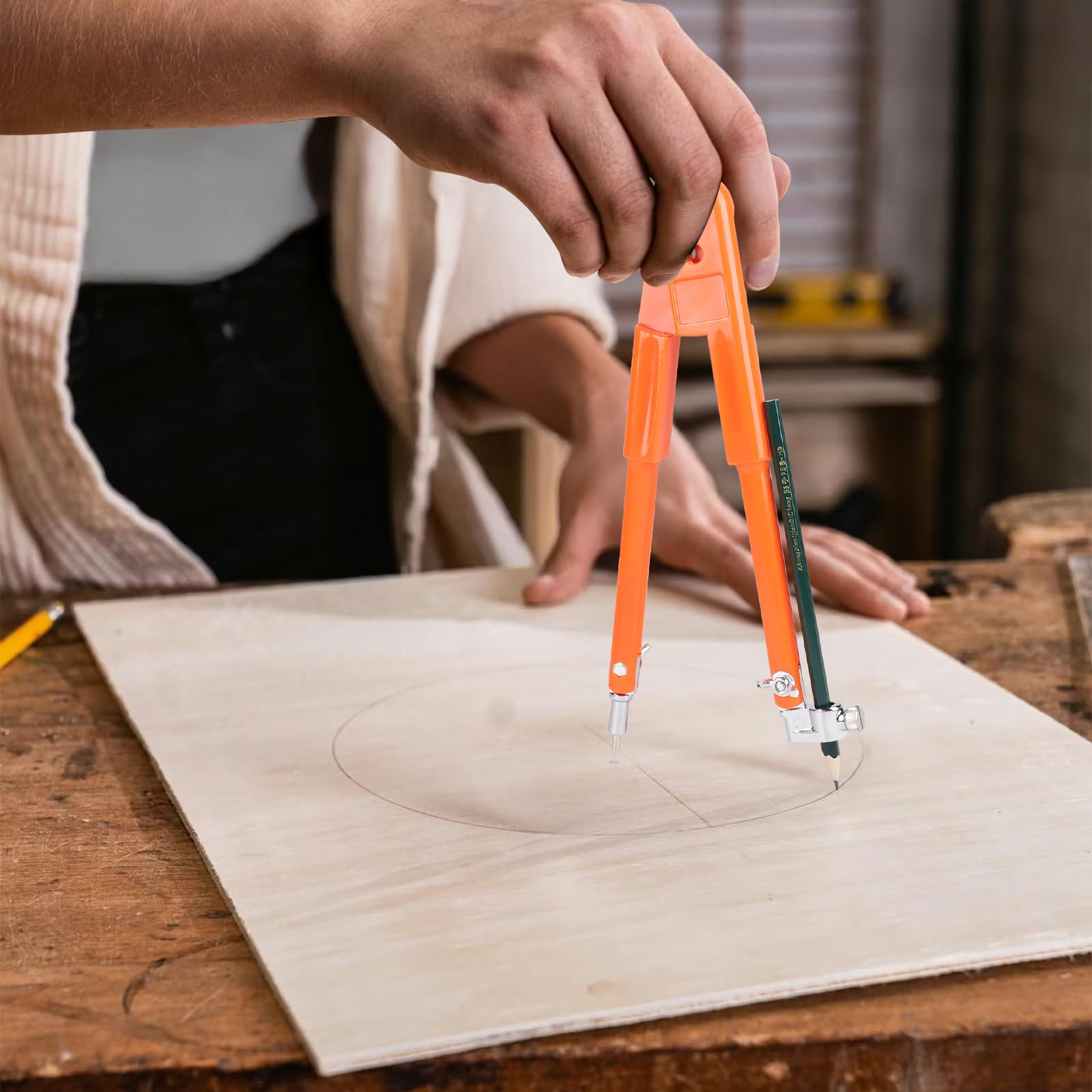 Puntige cirkel 300 mm/12 inch, grote potloodmarkering passer met potloodhouder voor het tekenen van cirkels, timmerwerk, metaalbewerking en lederverwerking