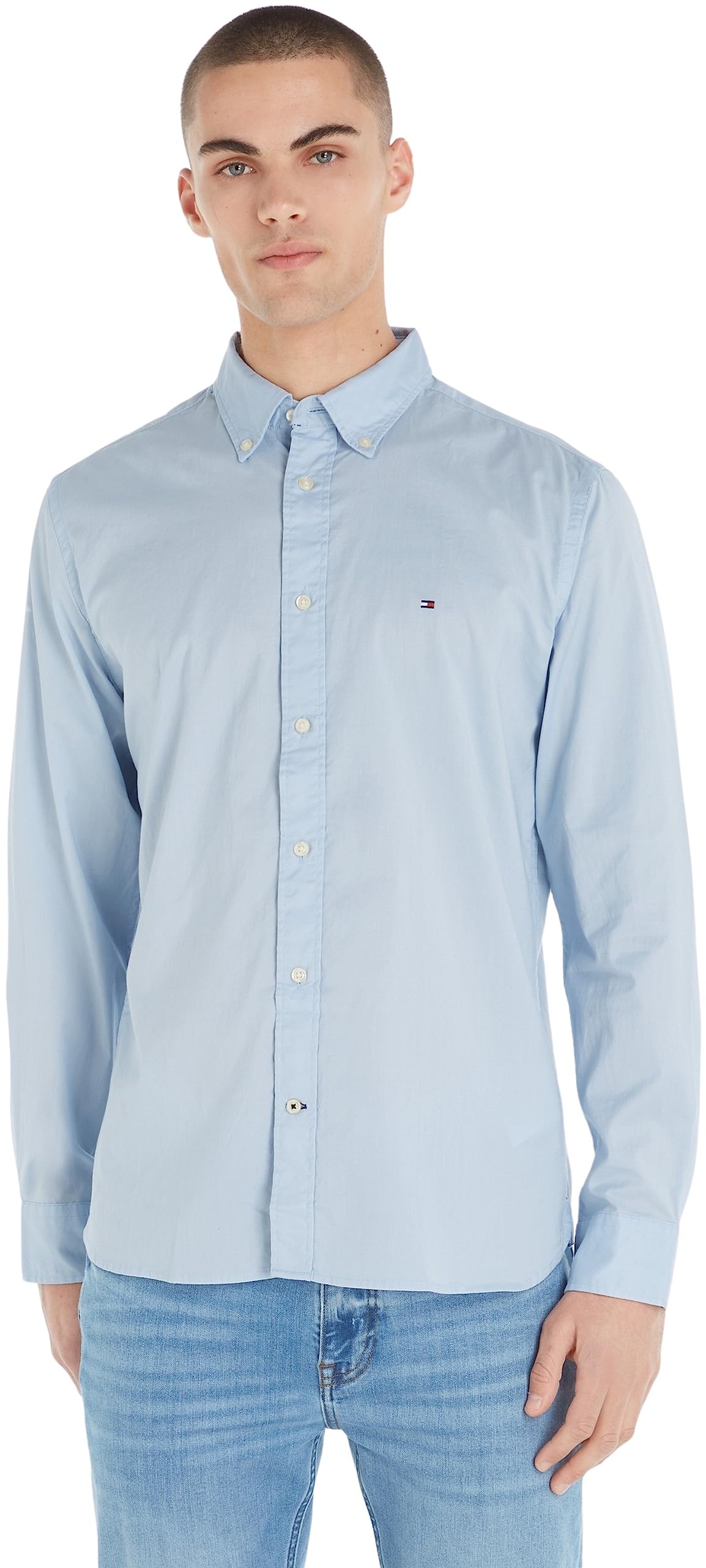 Tommy Hilfiger Men's Blue Core Flex Long Sleeve Poplin Shirt in Size XS, Sports Direct